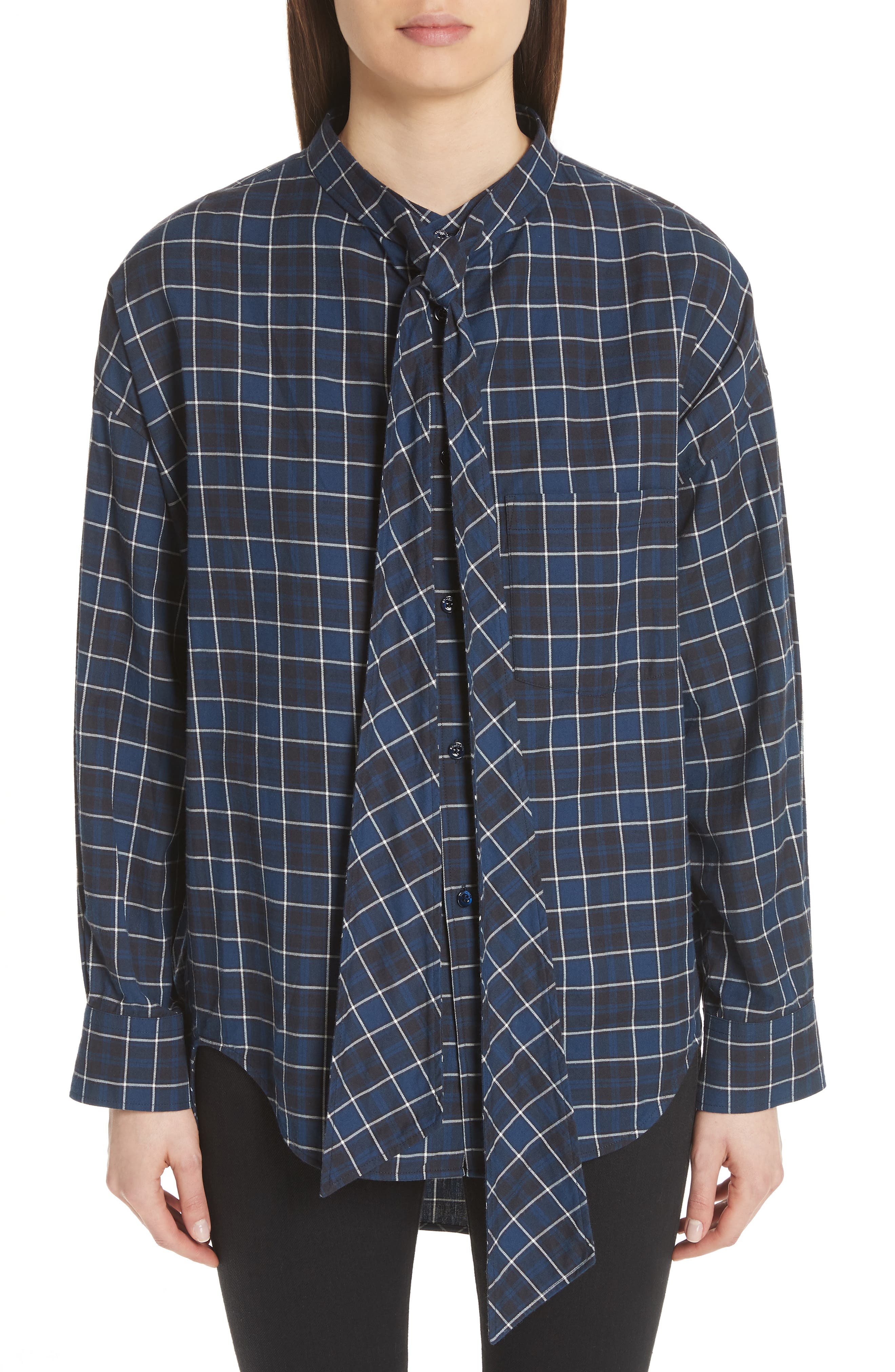 Balenciaga Back Logo Flannel Shirt, 6 FR - Blue
