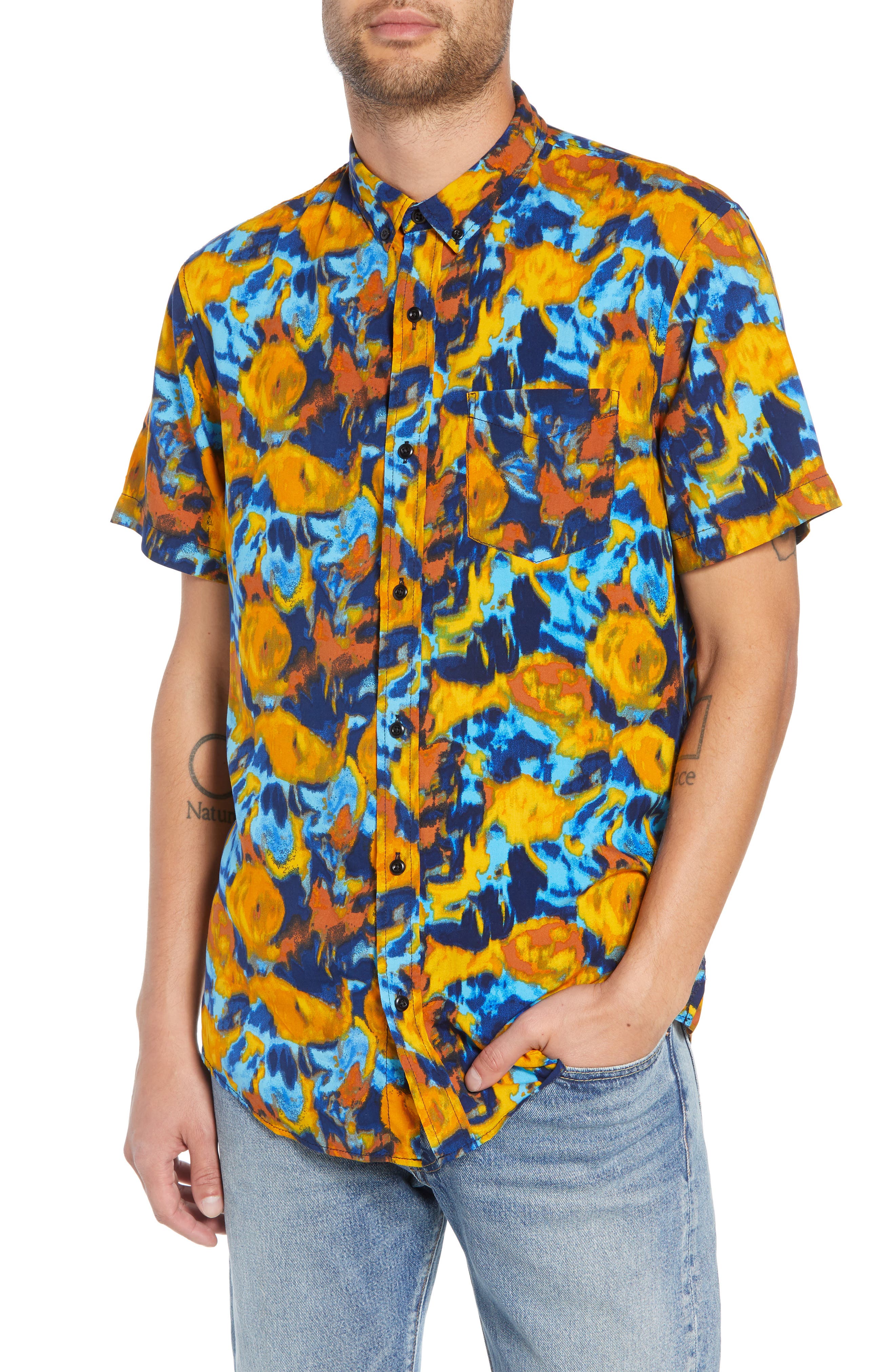 The Rail Print Short Sleeve Sport Shirt, Blue