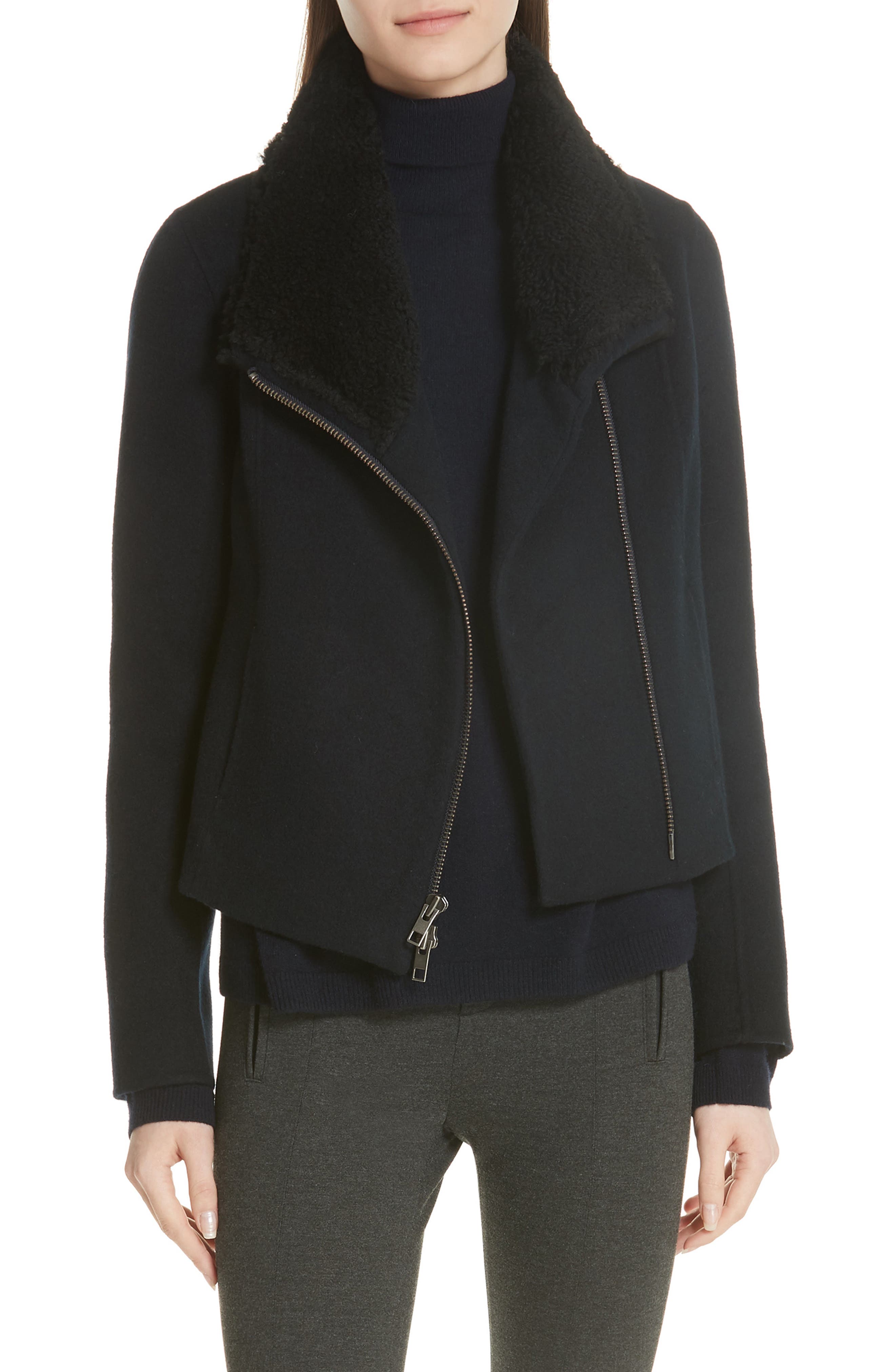 Vince Double Face Genuine Shearling Collar Jacket