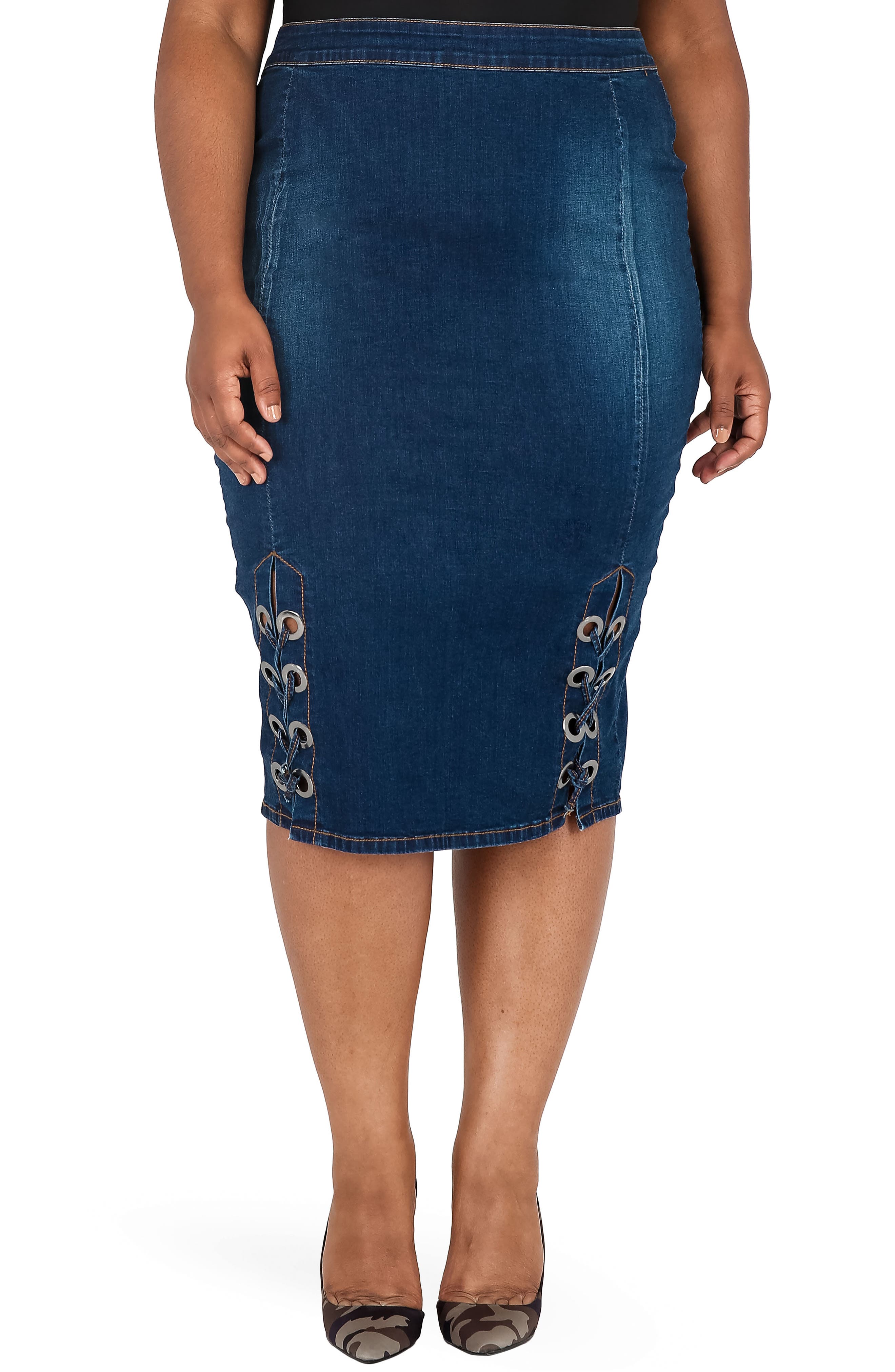 Plus Size Poetic Justice Eula Denim Skirt, Blue