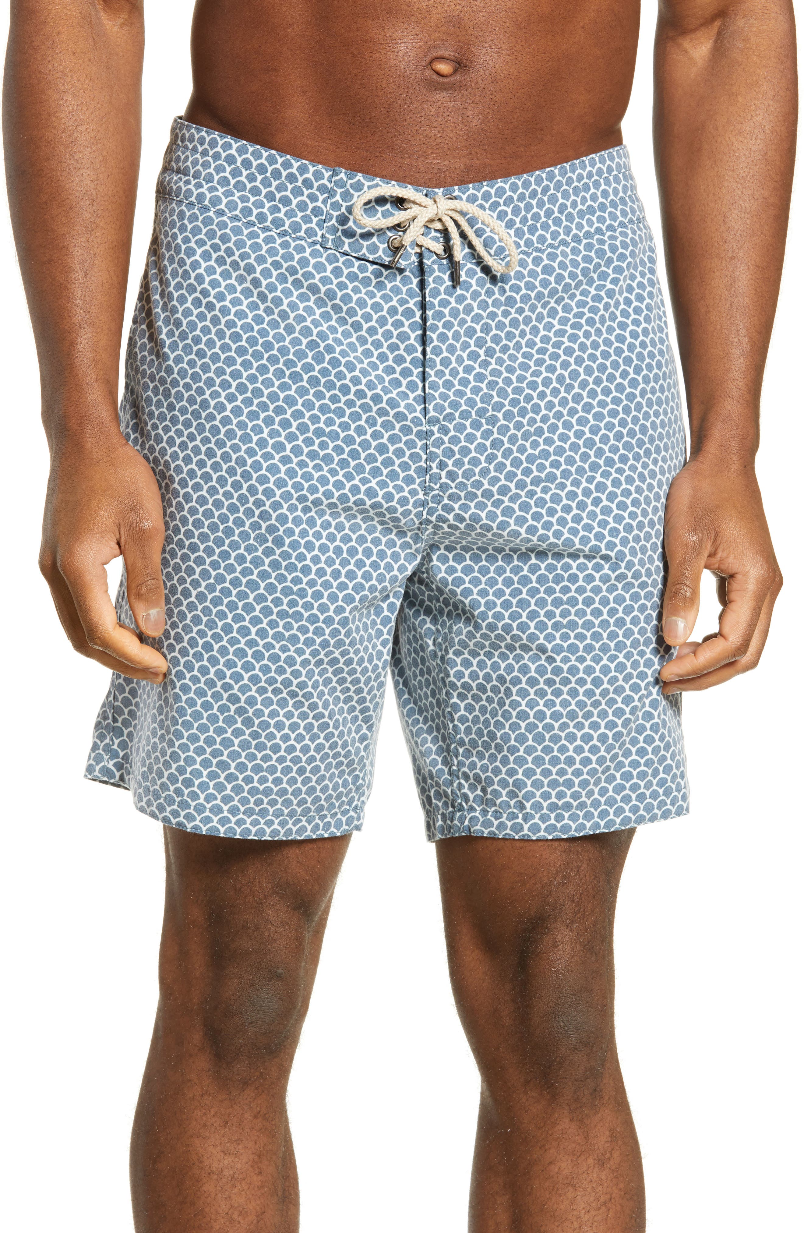 Faherty Fishscale Batik Board Shorts, Blue