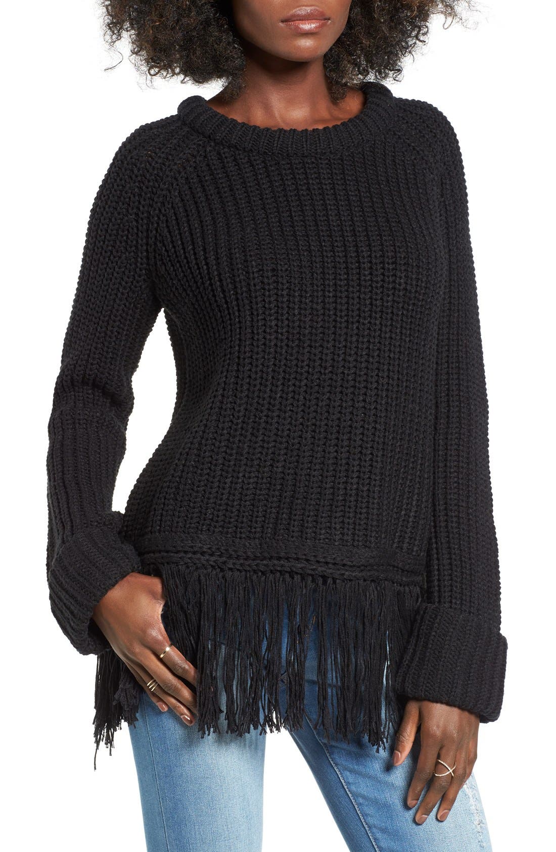 MOON RIVER Fringe Hem Sweater Nordstrom