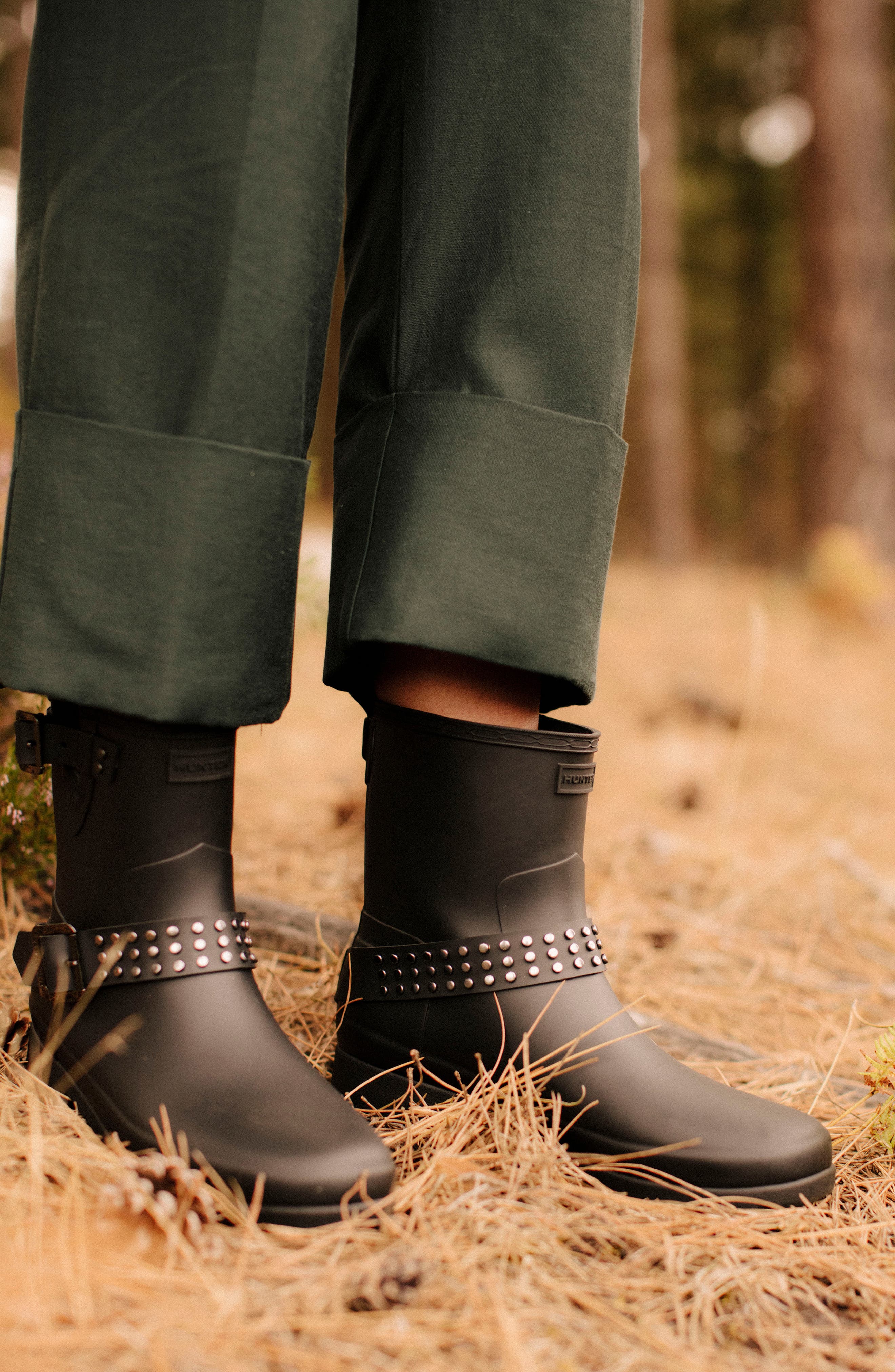 hunter refined stud waterproof biker boot