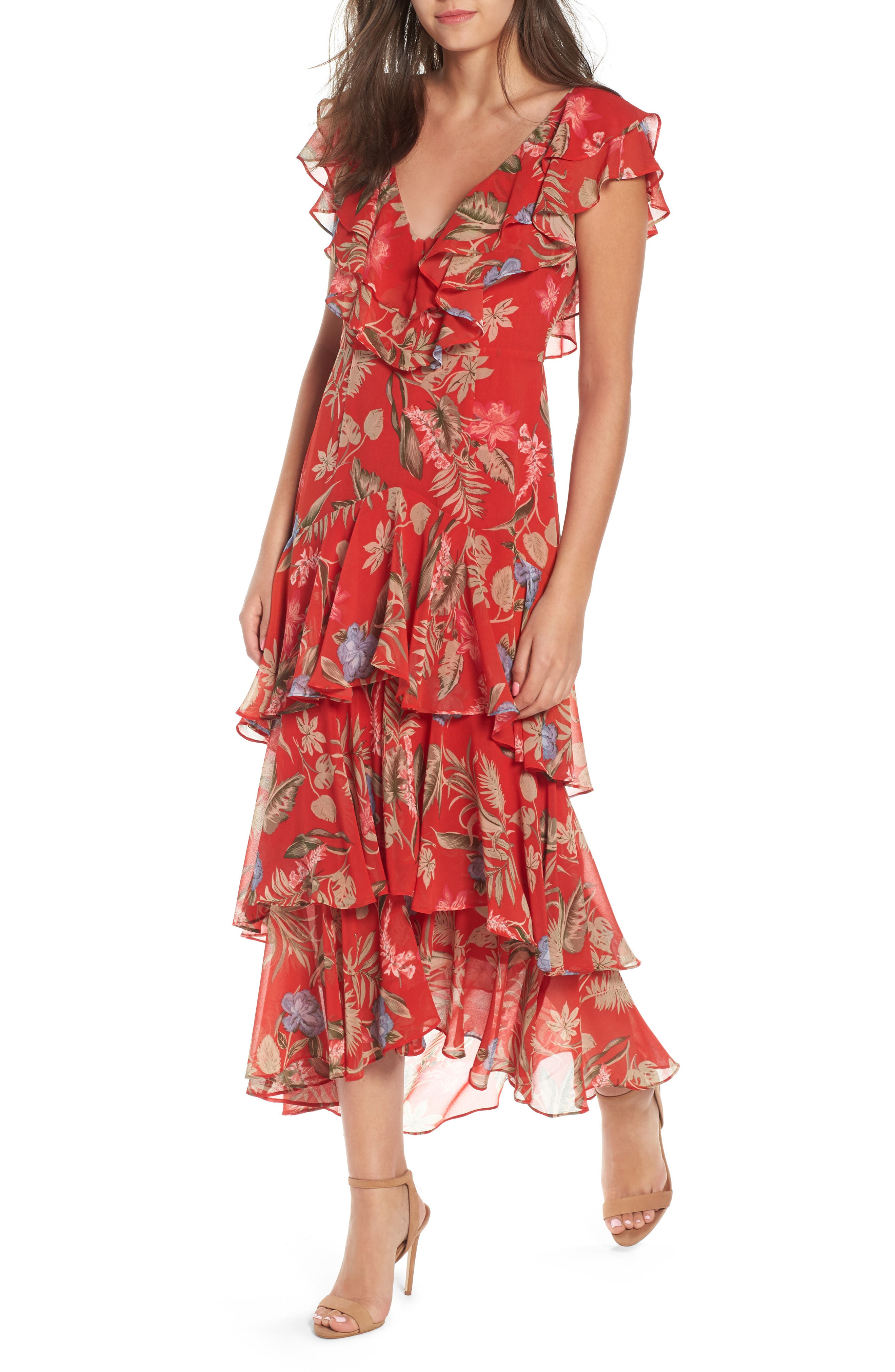 afrm tiered ruffle maxi dress