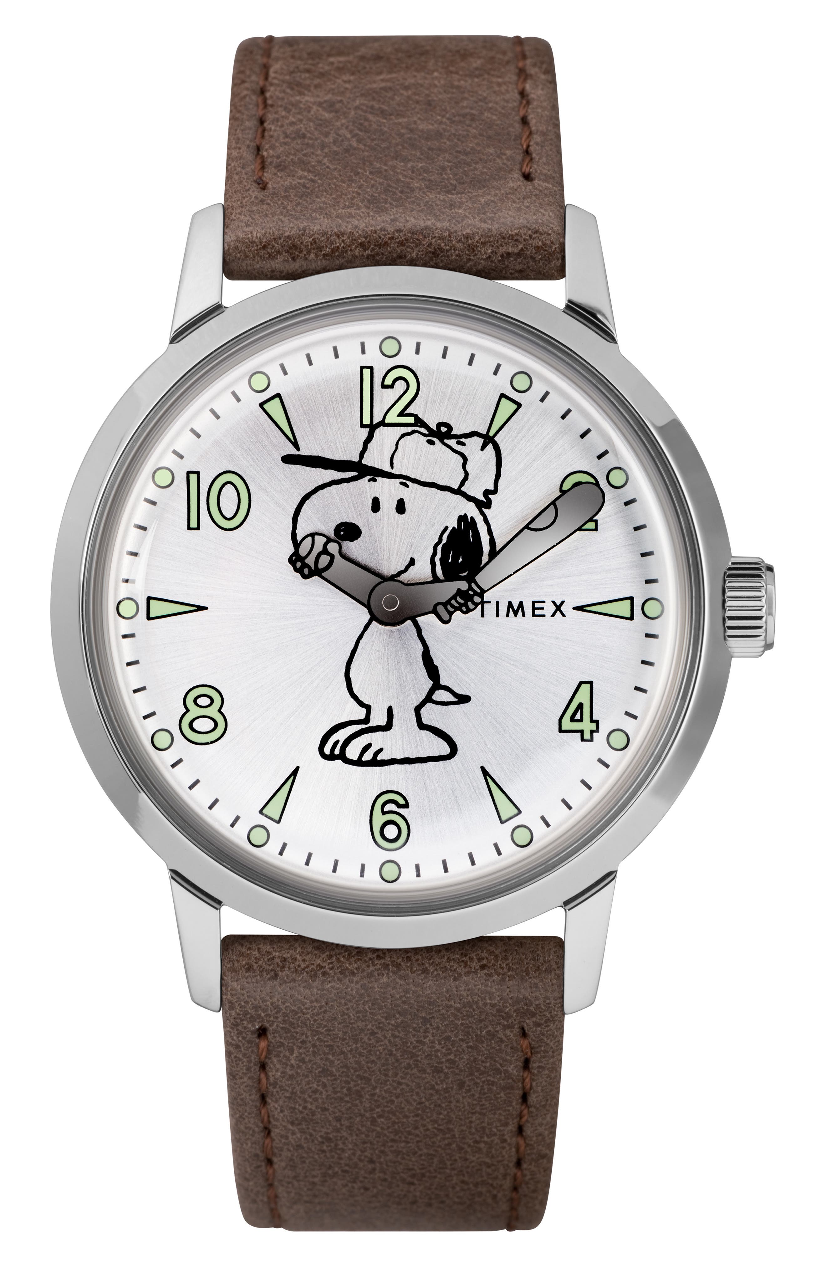 Timex X Peanuts Welton Vintage Snoopy Leather Strap Watch, 40Mm