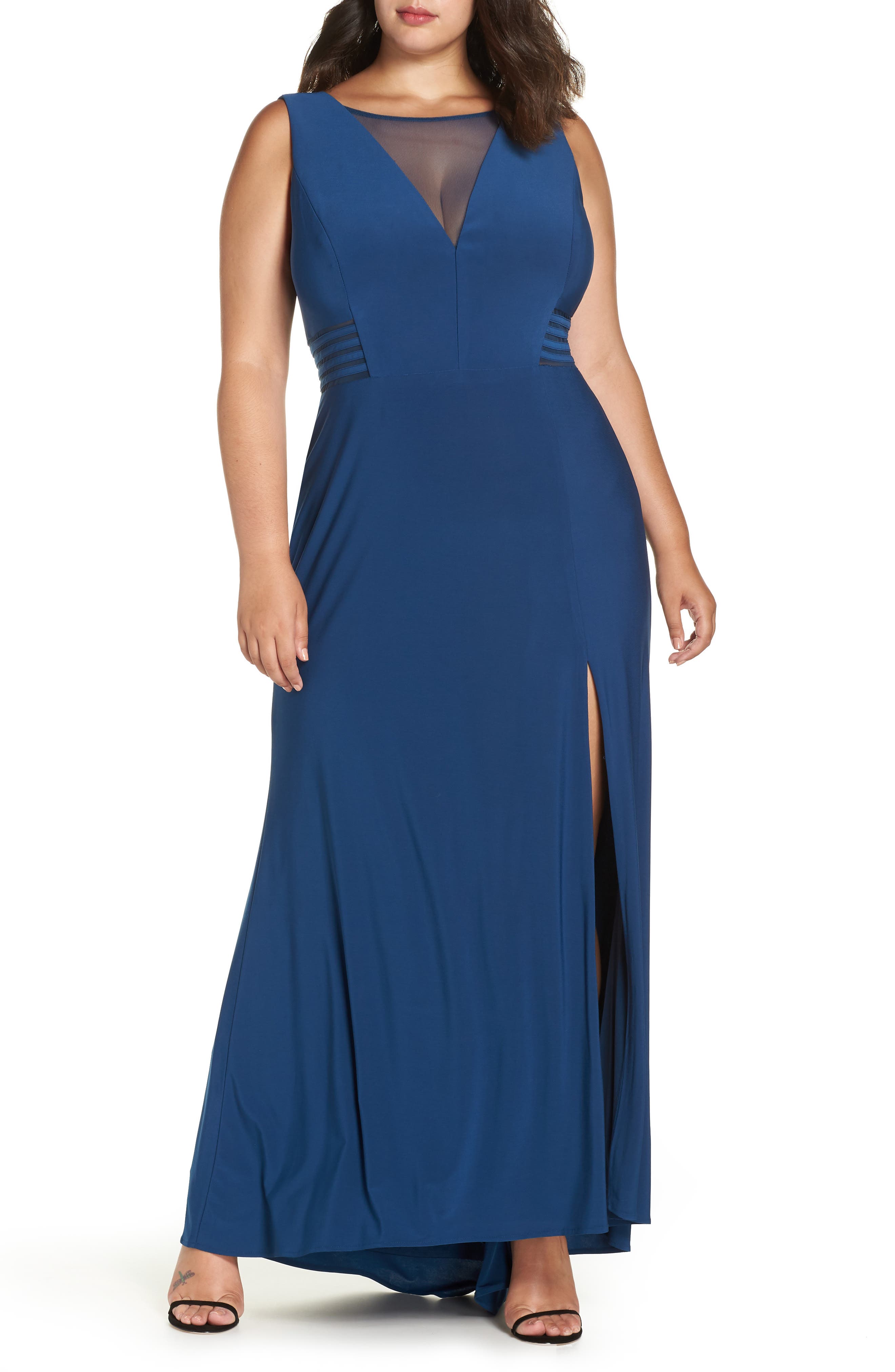 Plus Size Morgan & Co. Power Mesh Illusion Knit Dress, Blue