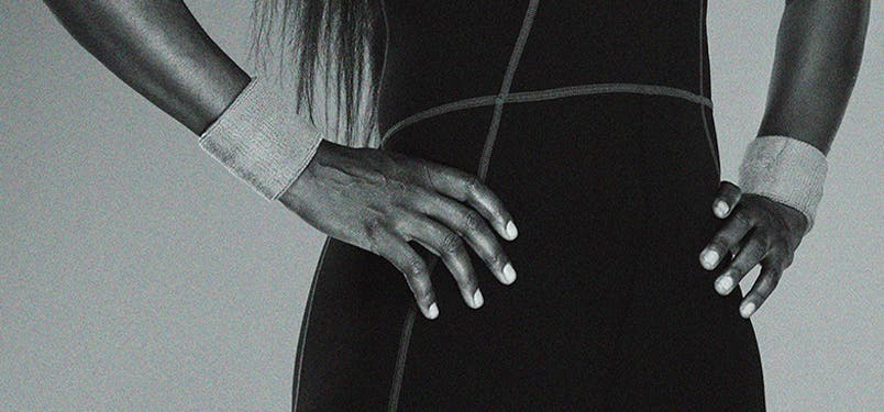Black and white image of tennis champion Venus Williams.