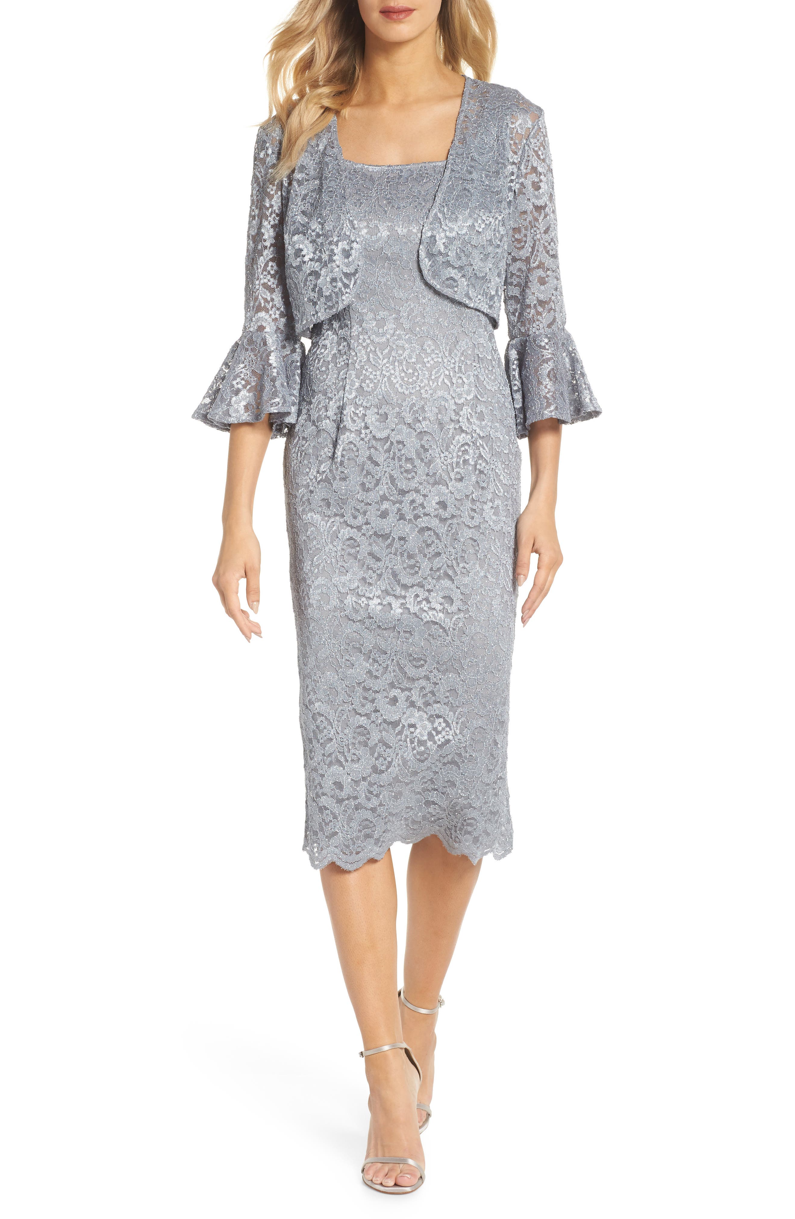 Alex Evenings Lace Sheath Dress & Bolero, Metallic