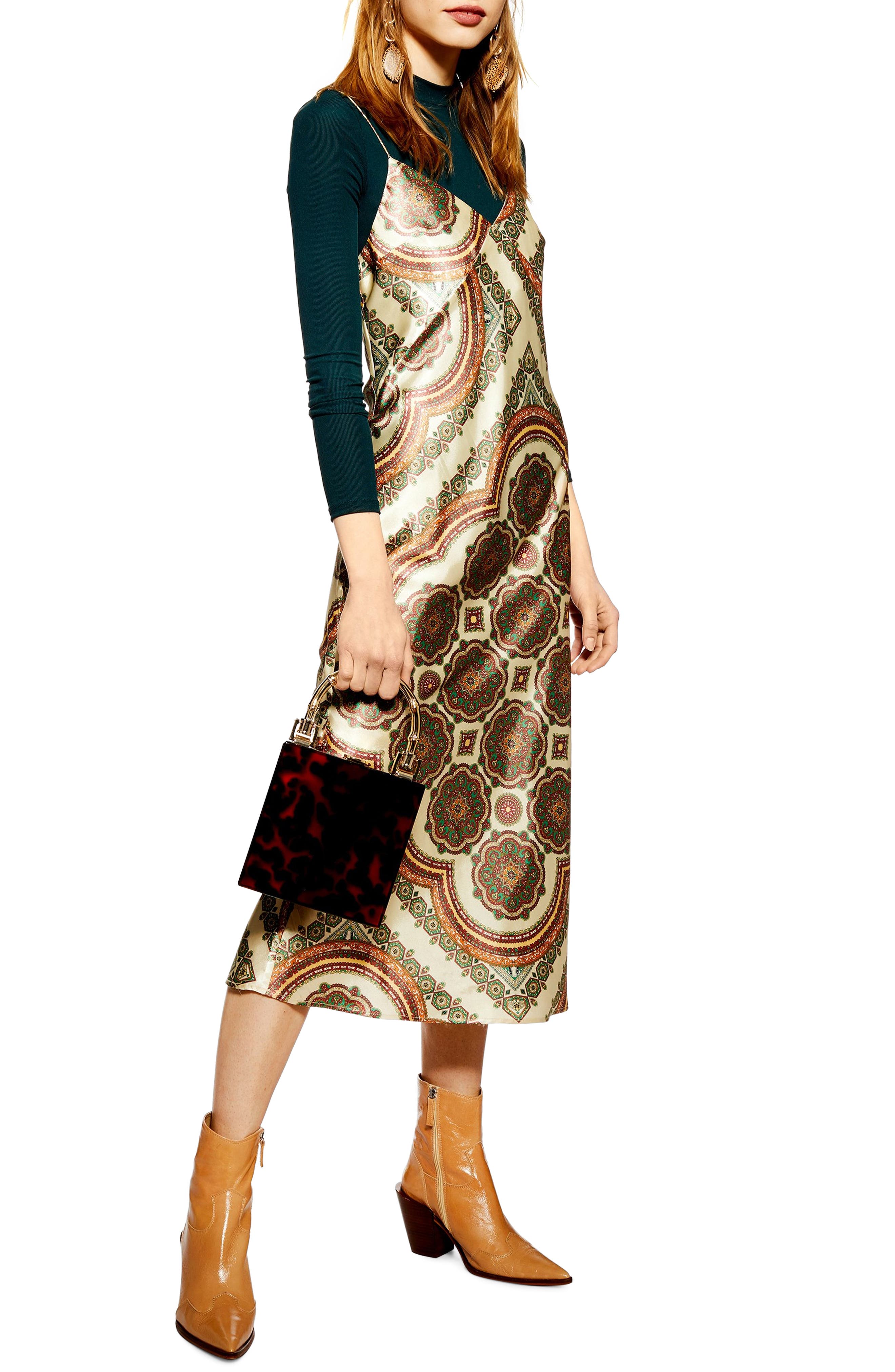 Topshop Paisley Satin Slipdress, US (fits like 6-8) - Brown