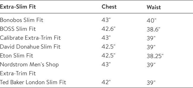 hugo boss slim fit size chart