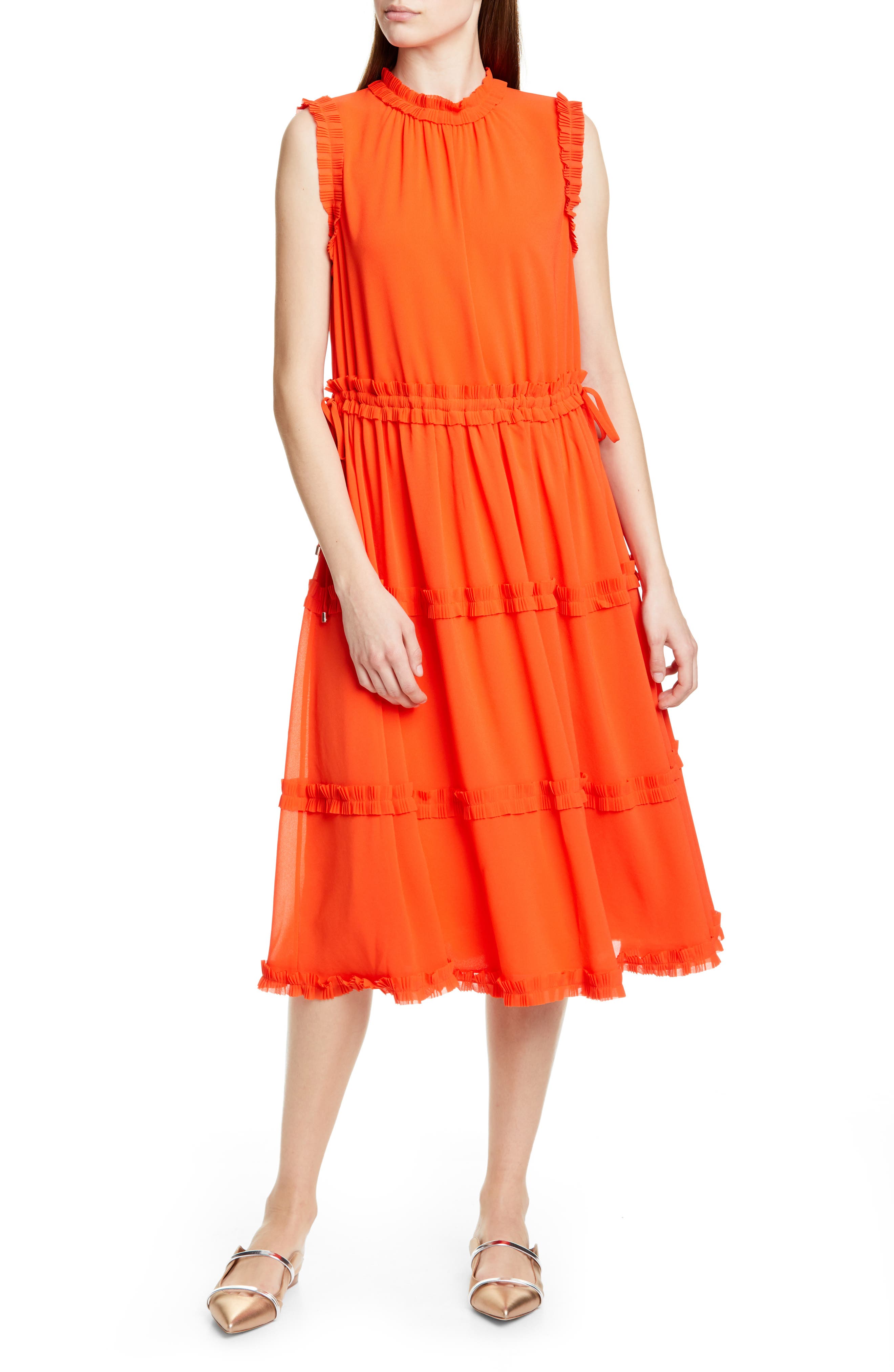 Ted Baker London Sinita Tie Waist Midi Dress, Orange