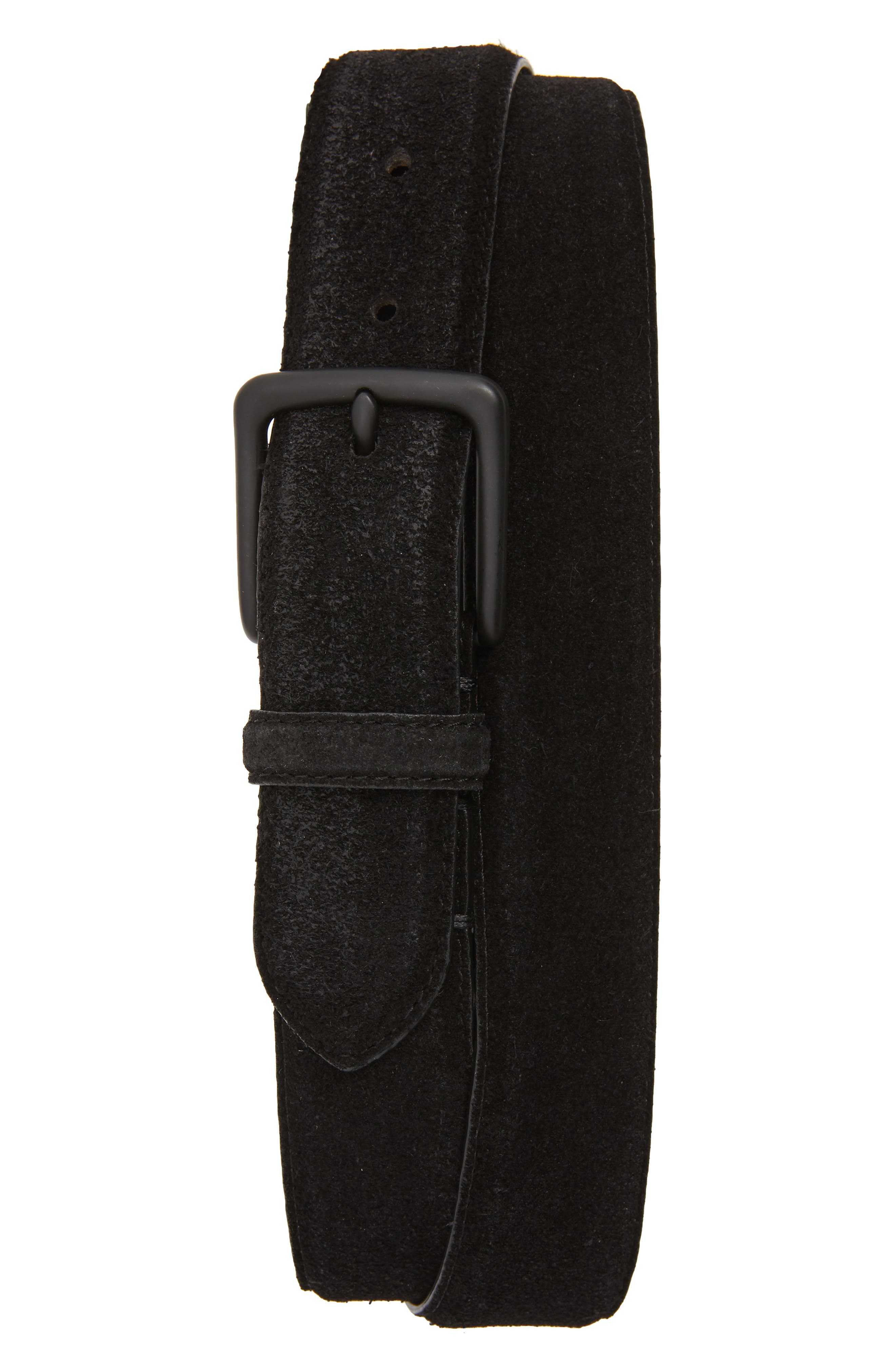 Allsaints Distressed Suede Leather Belt, Black/ Matte Black