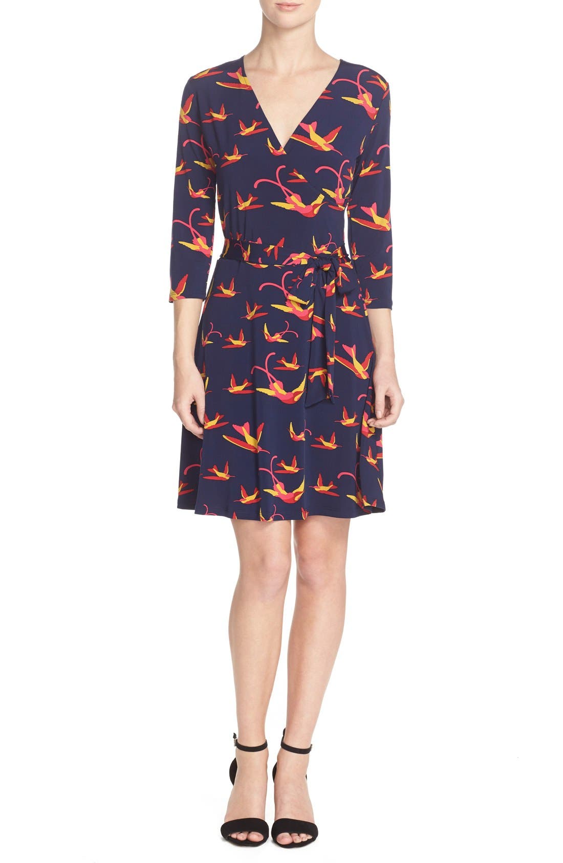 Leota Print Jersey Faux Wrap Dress, Black