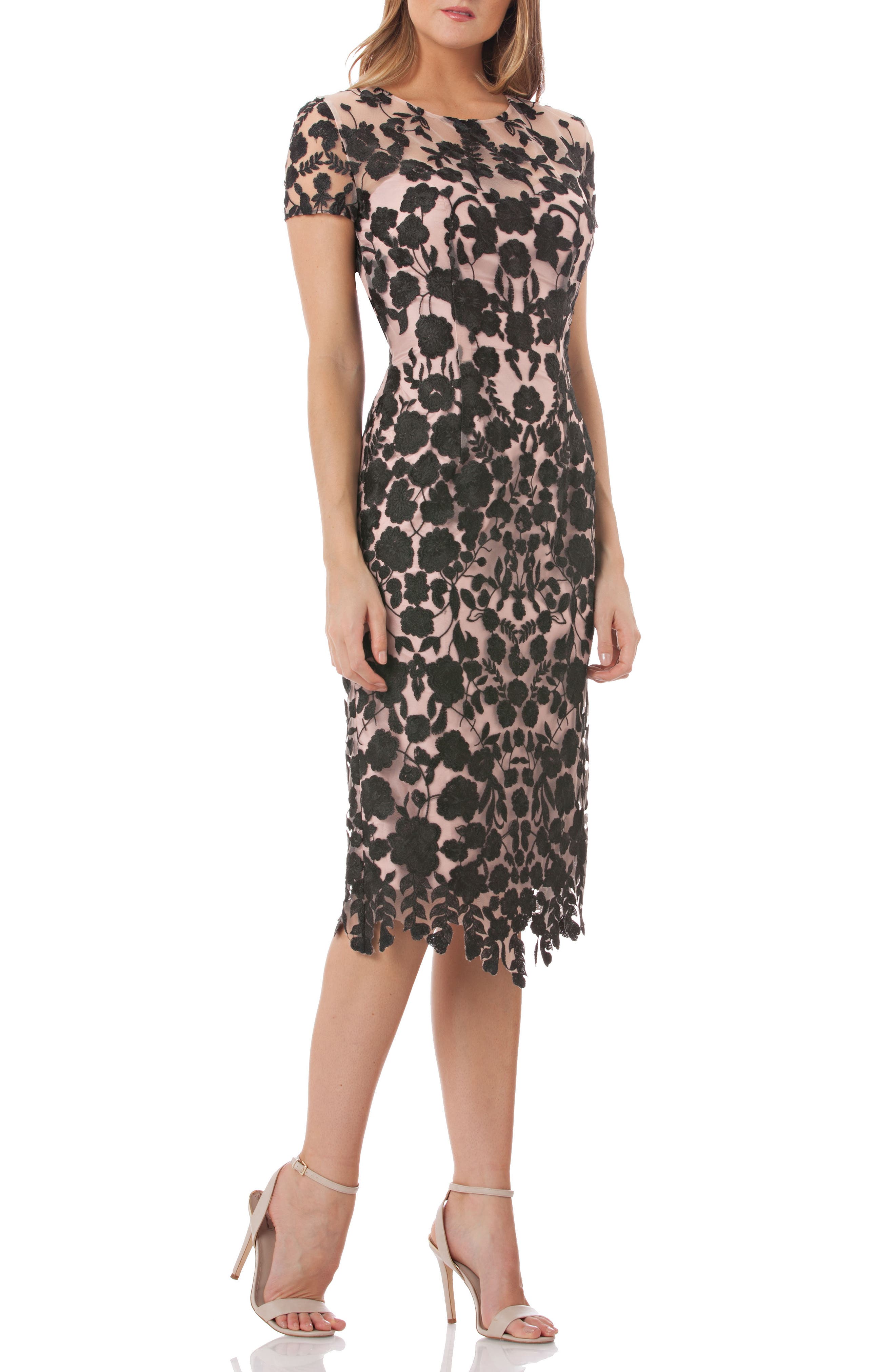 Js Collections Embroidered Midi Dress, Black
