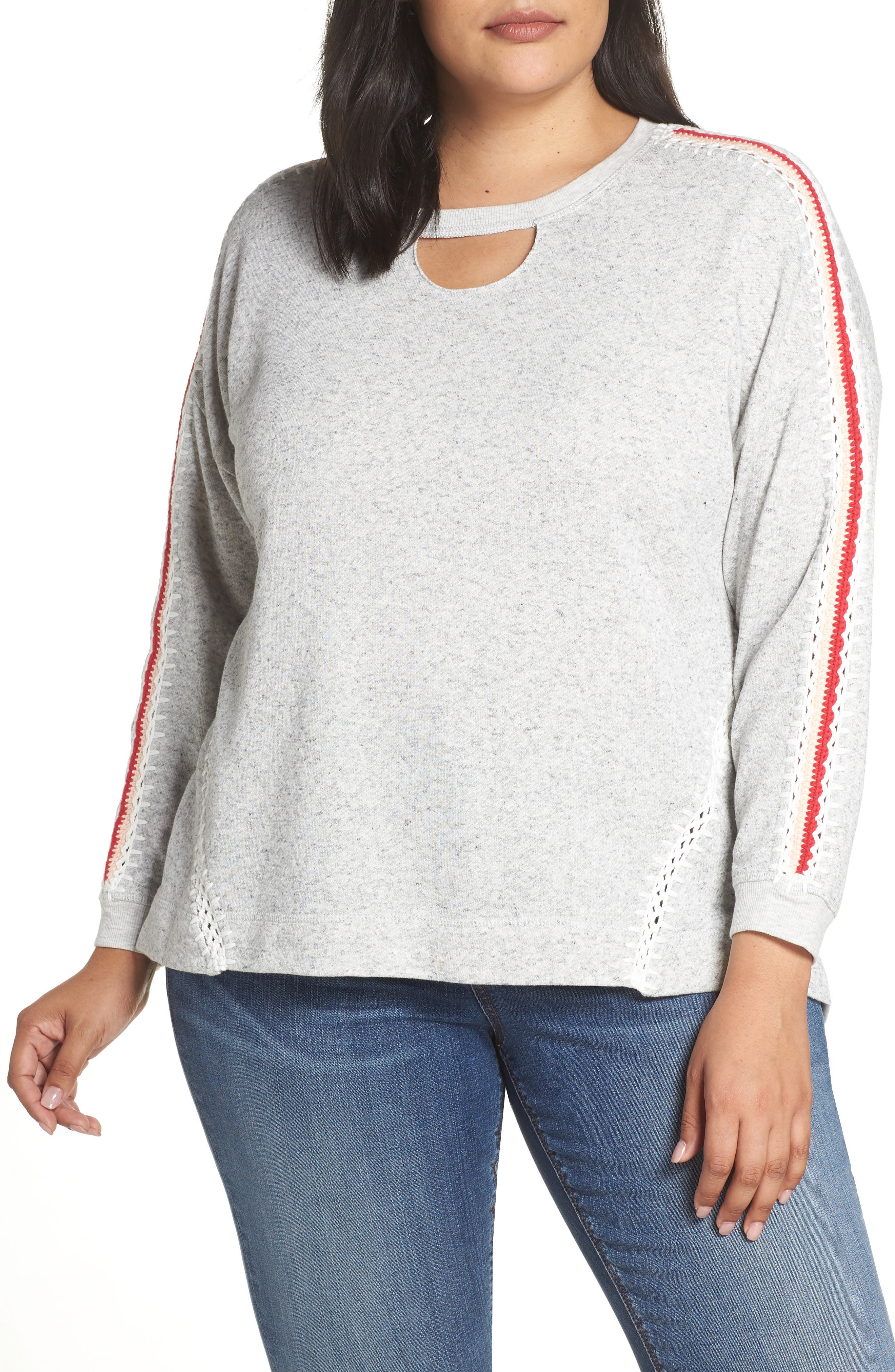 Plus Size Wit & Wisdom Notch Neck Pullover, Grey