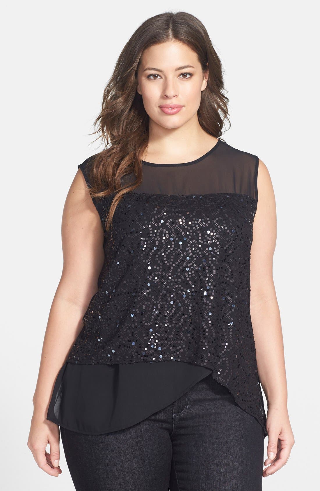 Dantelle Tiered Sequin Front Sleeveless Top (Plus Size) Nordstrom
