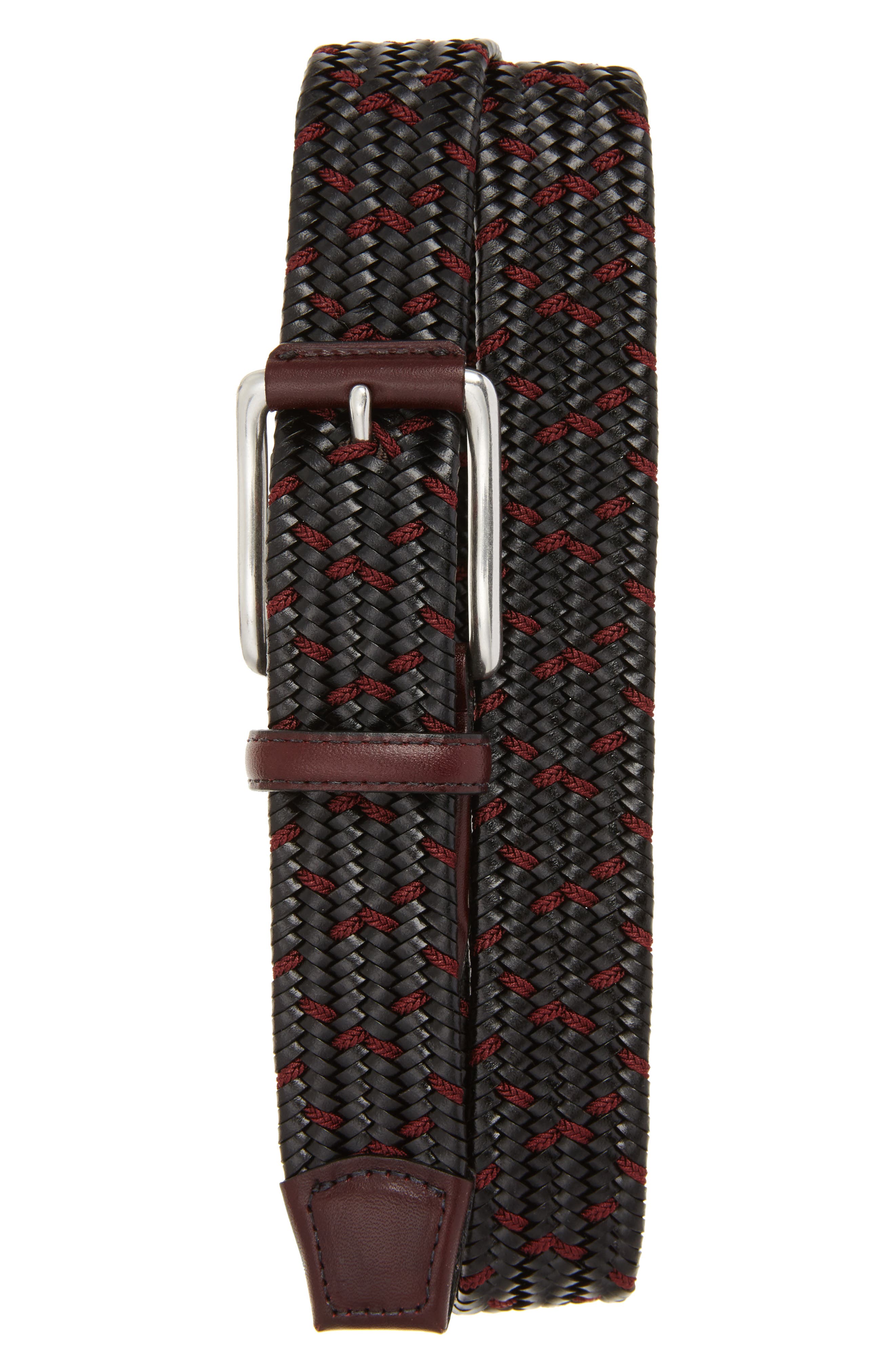 Torino Belts Woven Mixed Media Belt, Black/ Burgundy
