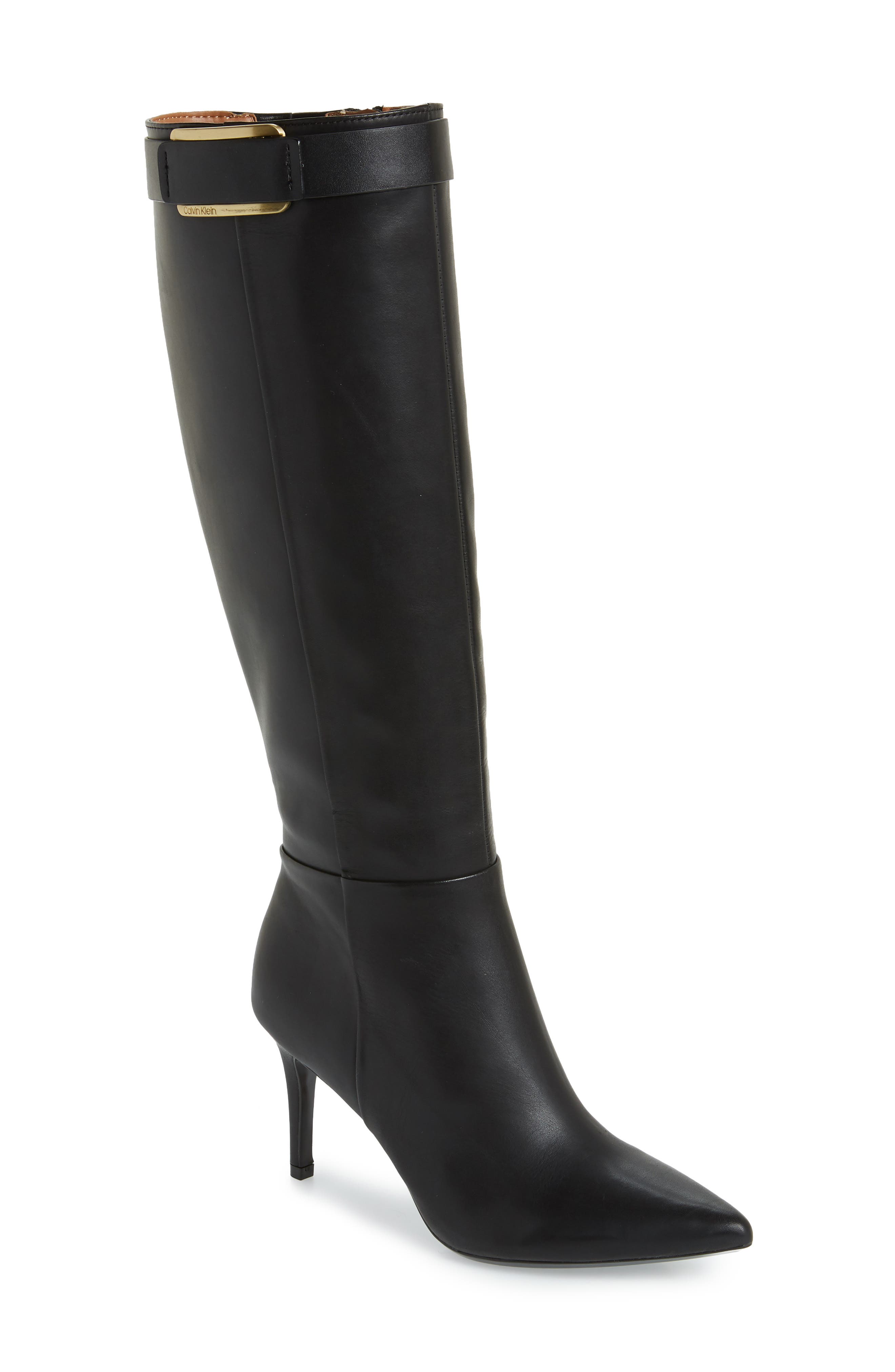 Calvin Klein Glydia Stiletto Knee High Boot Wide Calf- Black