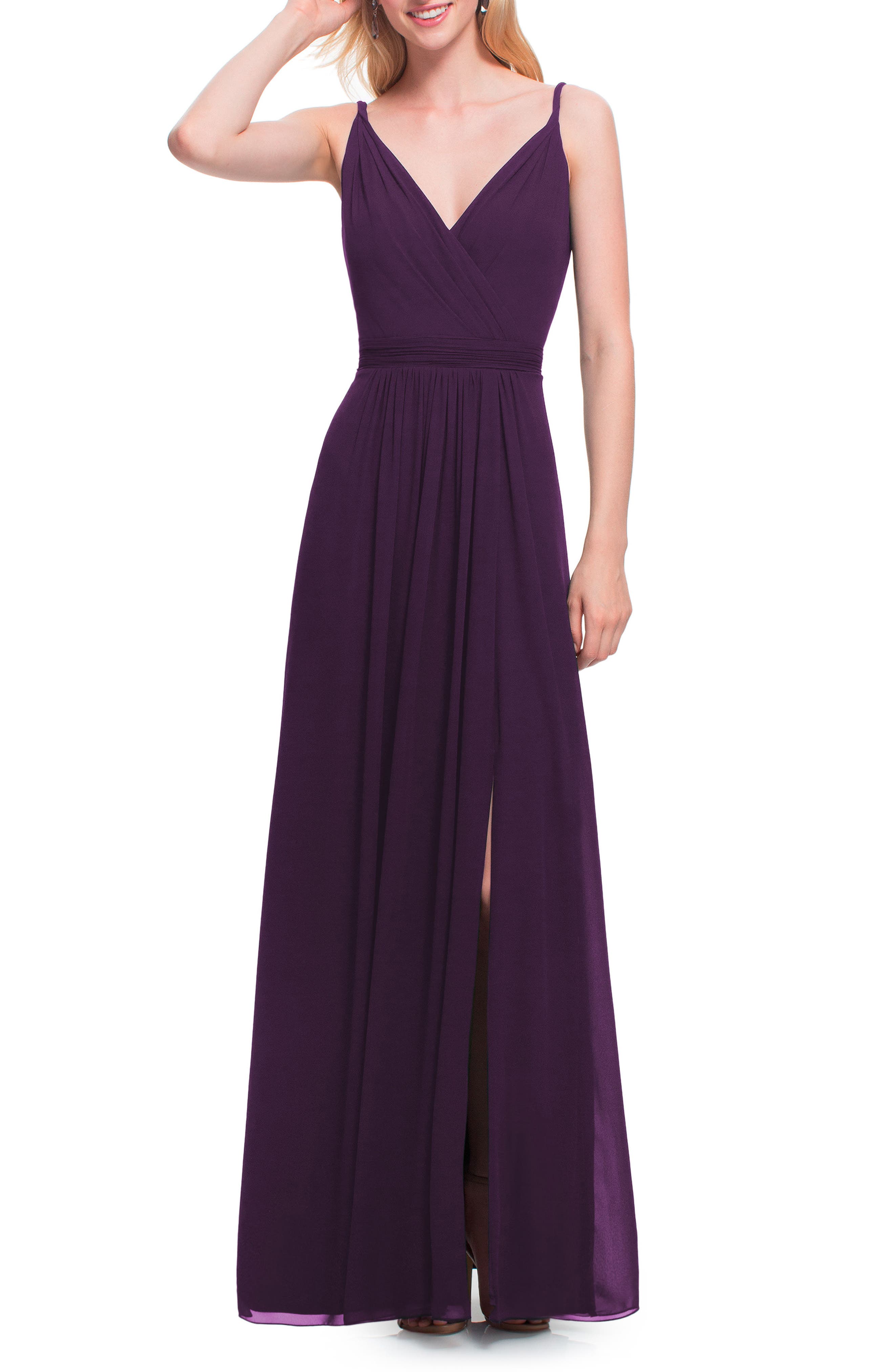 #levkoff Surplice Neck Chiffon Gown, Purple