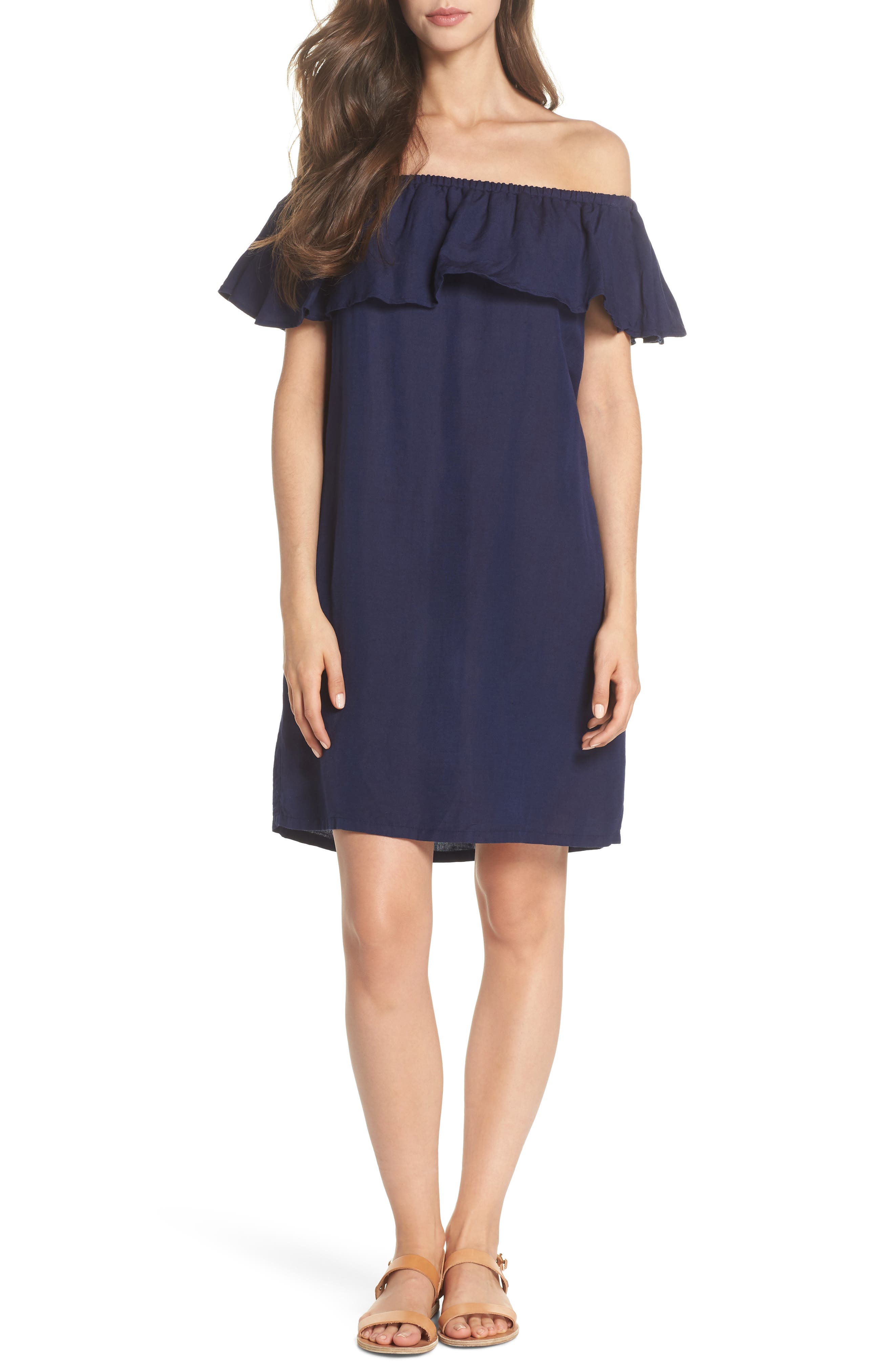 Tommy Bahama Off The Shoulder Cover-Up Dress, Blue