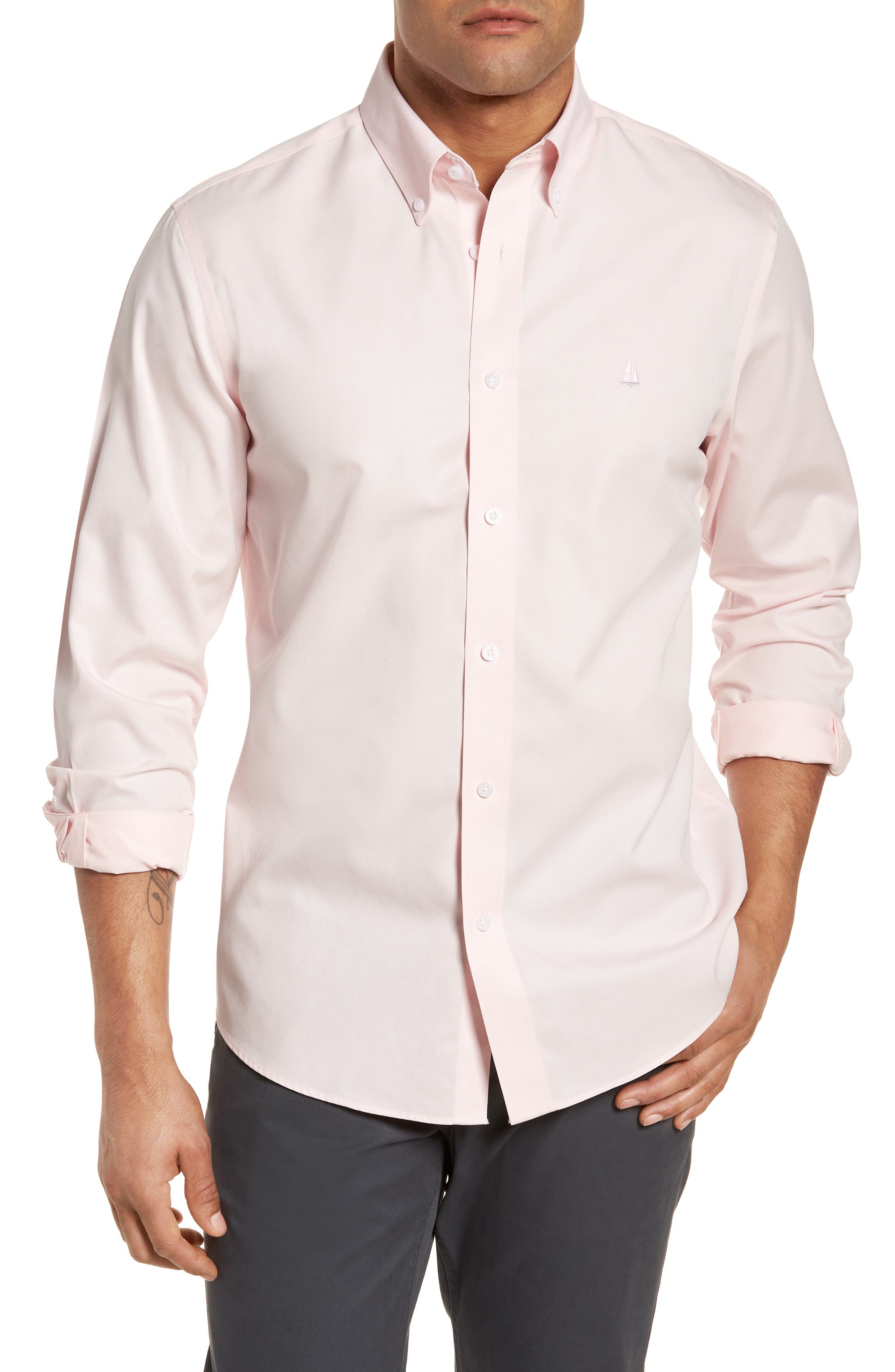 Nordstrom Shop Smartcare(TM) Traditional Fit Twill Boat Shirt, Pink