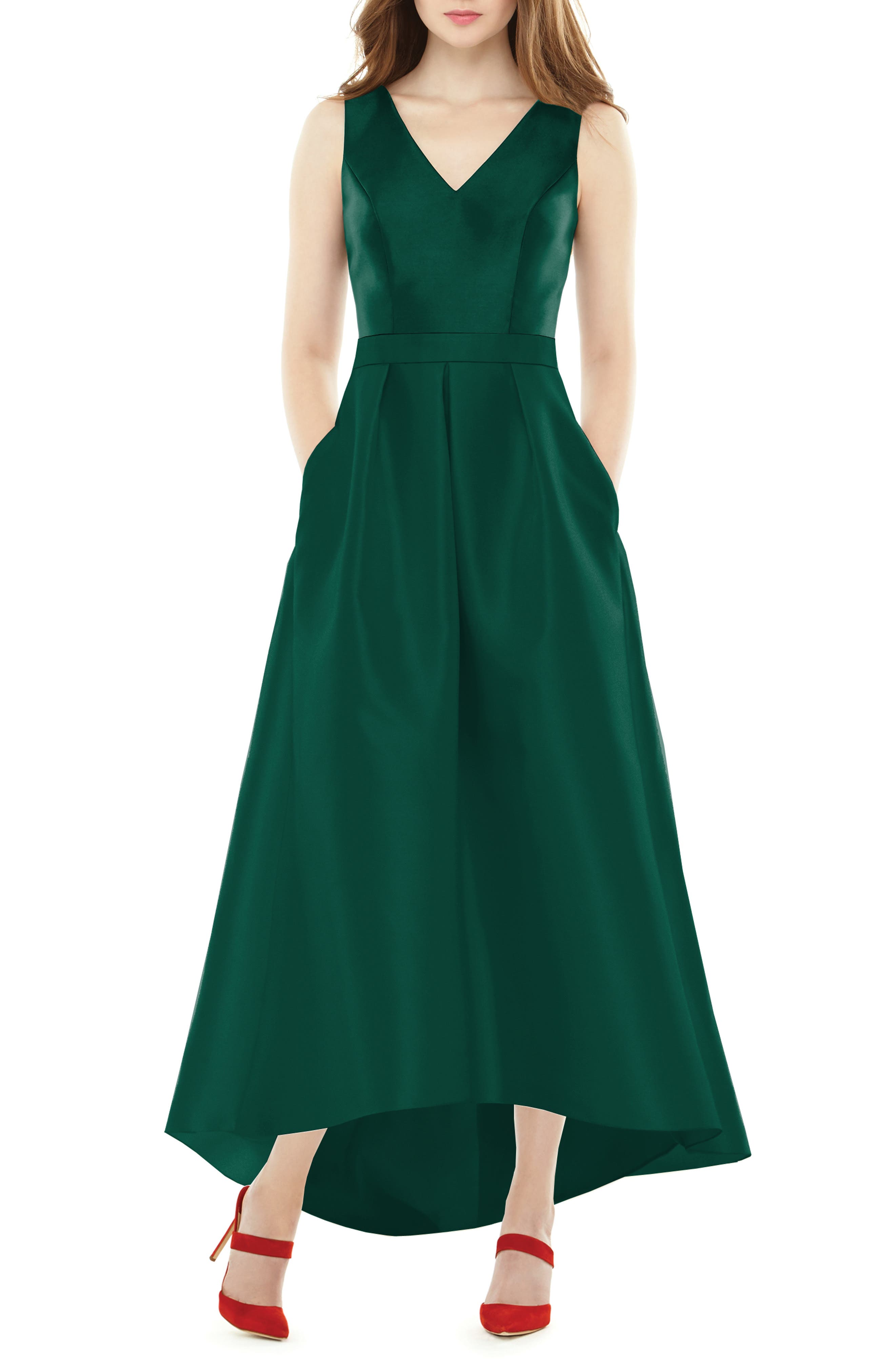 Alfred Sung High/low Sateen Twill Gown, Green