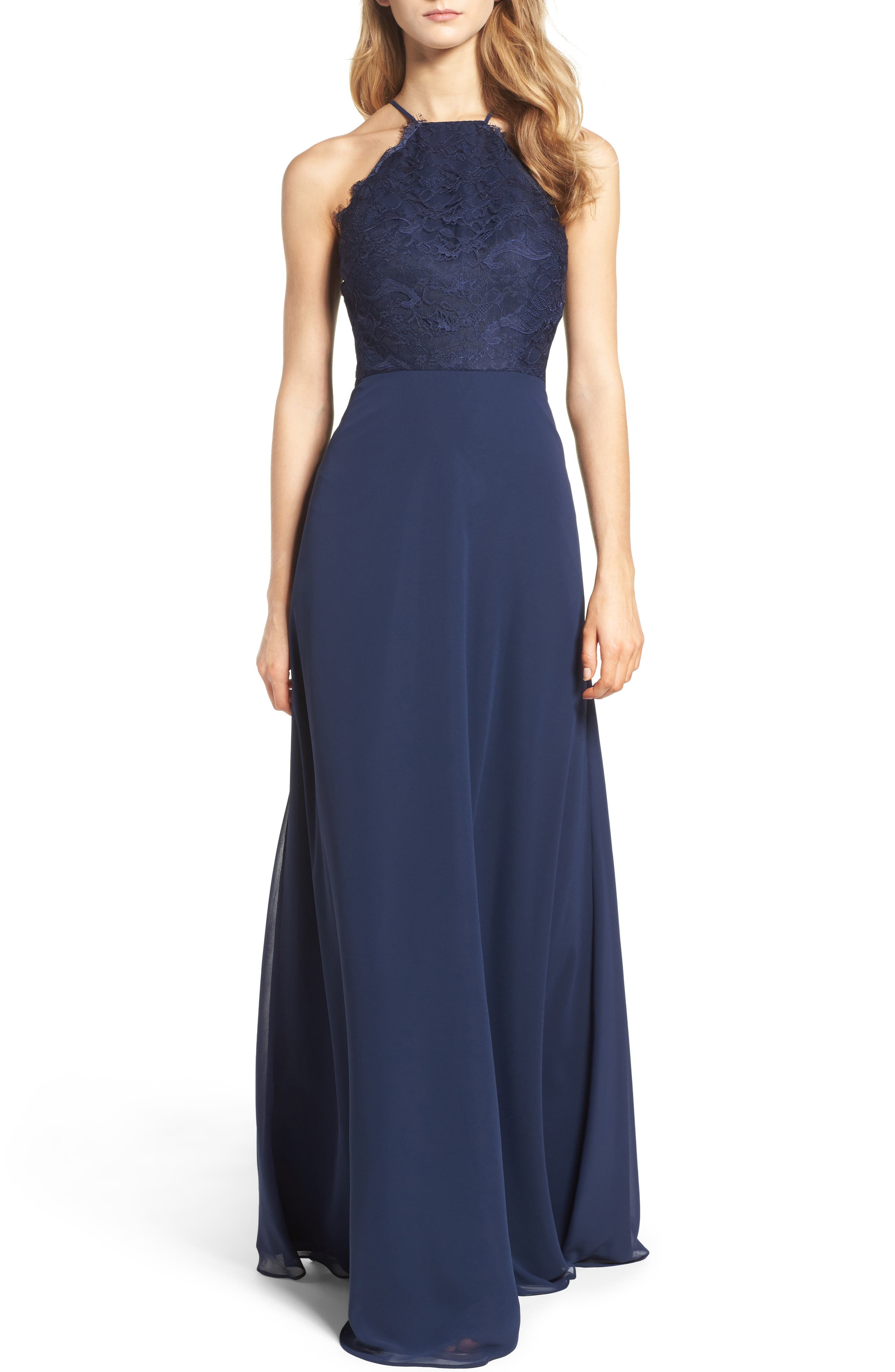 Hayley Paige Occasions Lace Halter Gown
