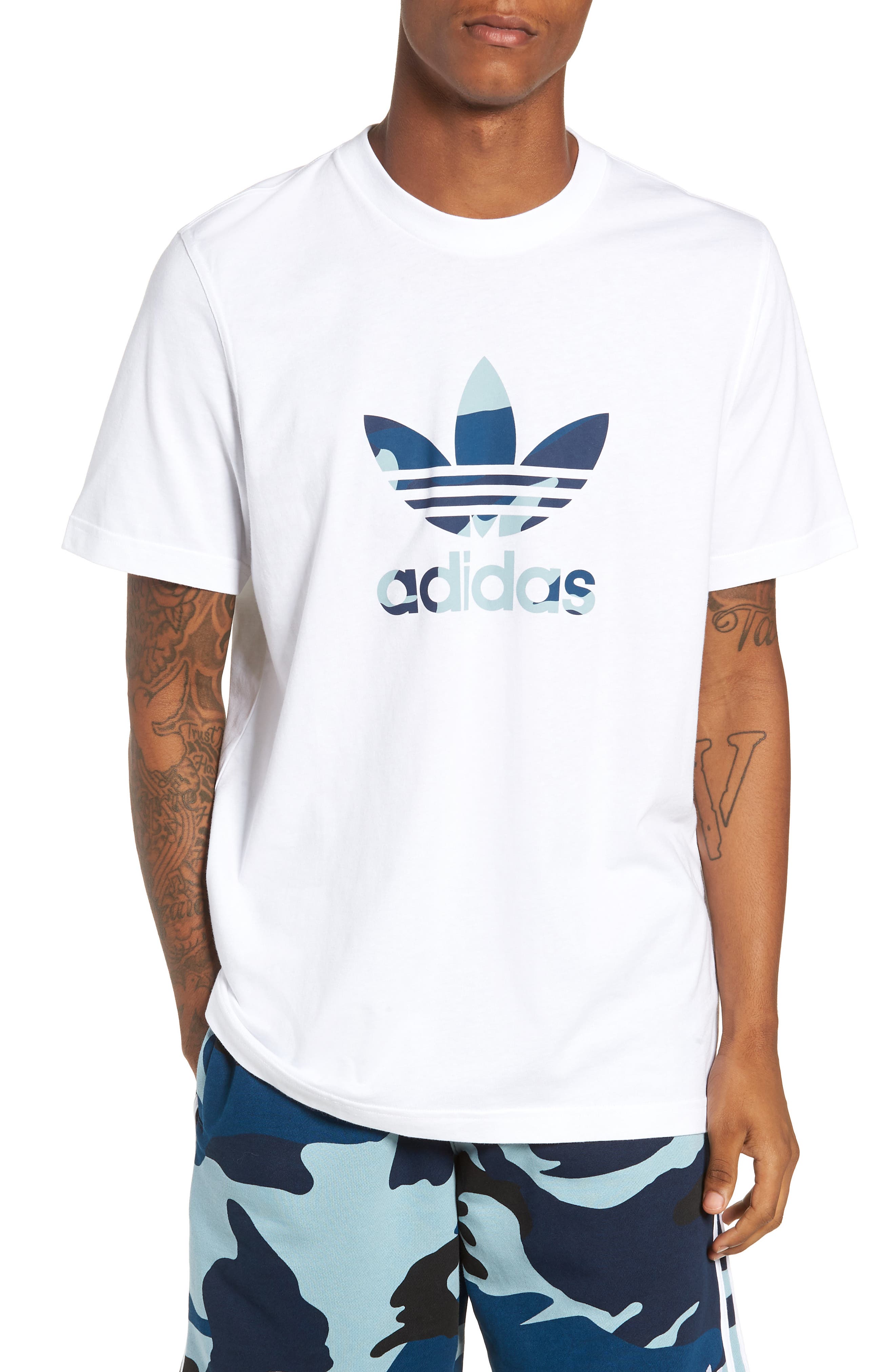 Adidas Originals Camo Trefoil Logo T-Shirt, White