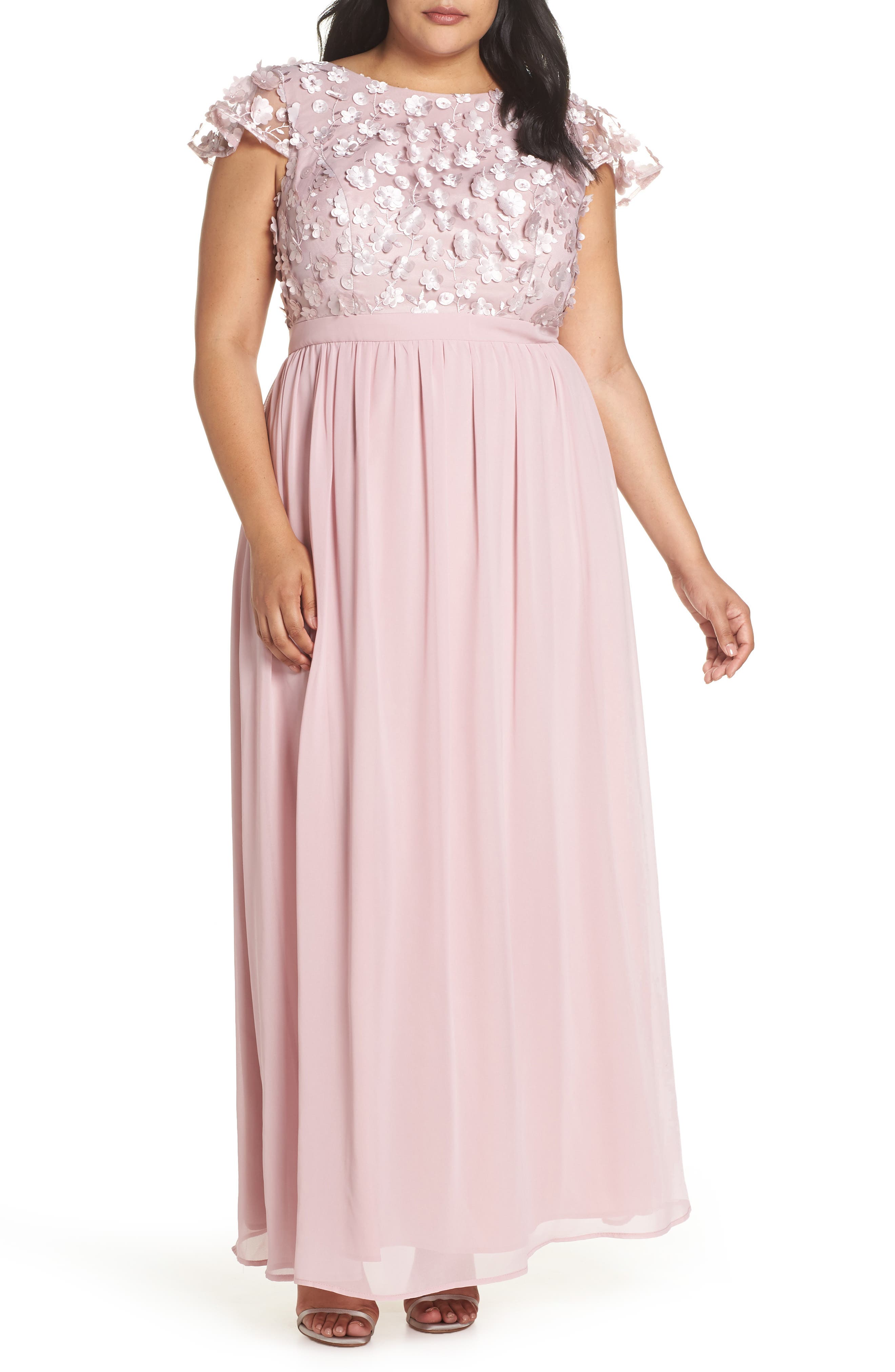 Plus Size Chi Chi London 3D Floral Gown, Pink