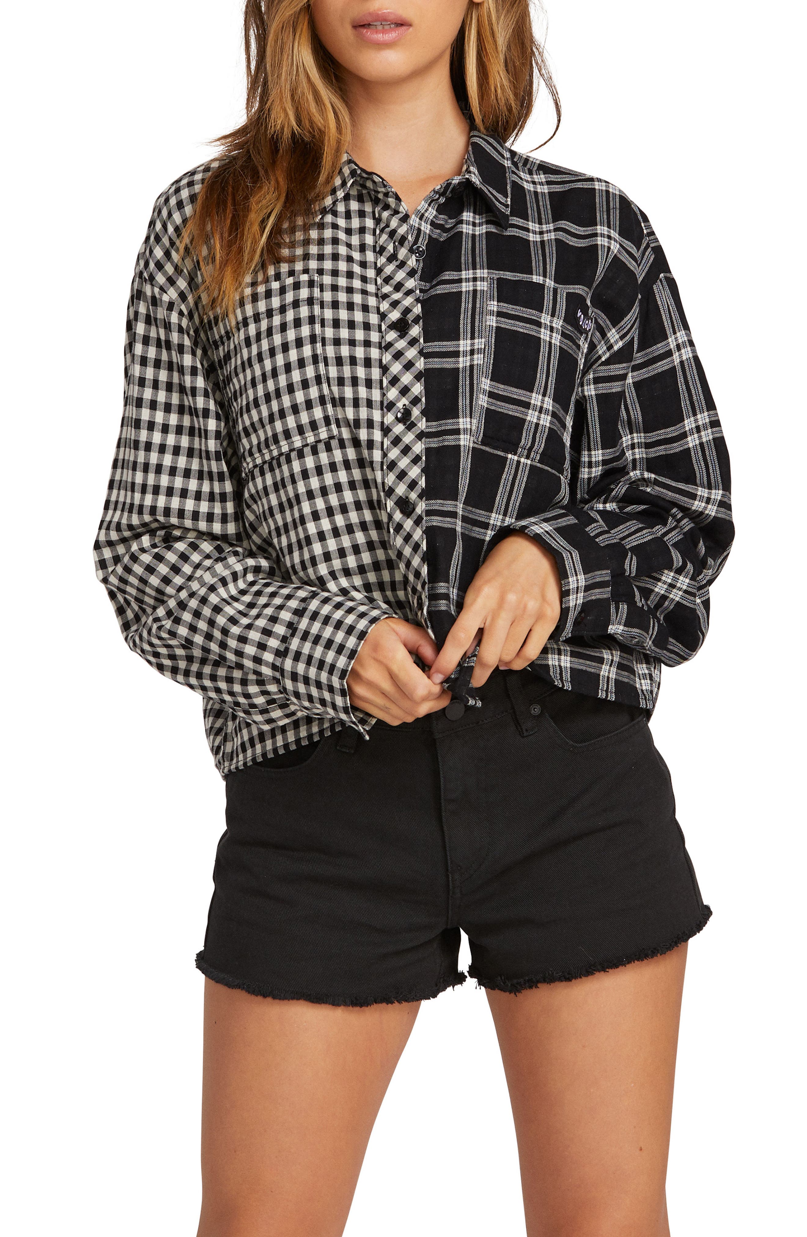 Volcom Making Me Plaid Shirt, Black