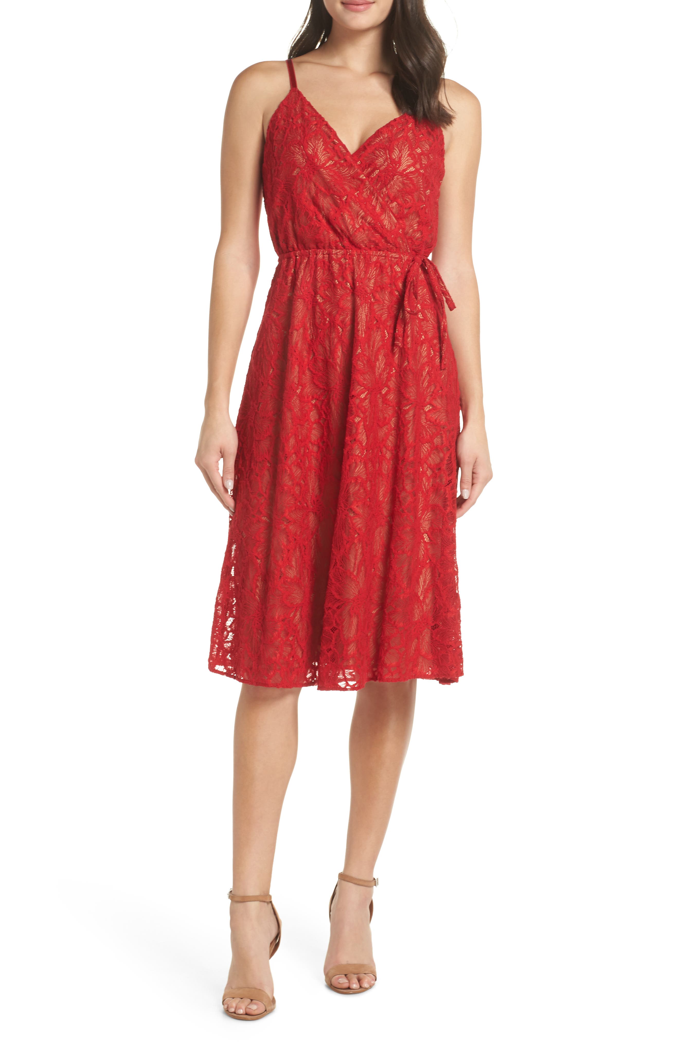 Ali & Jay Cheek To Cheek Lace Midi Dress, Red