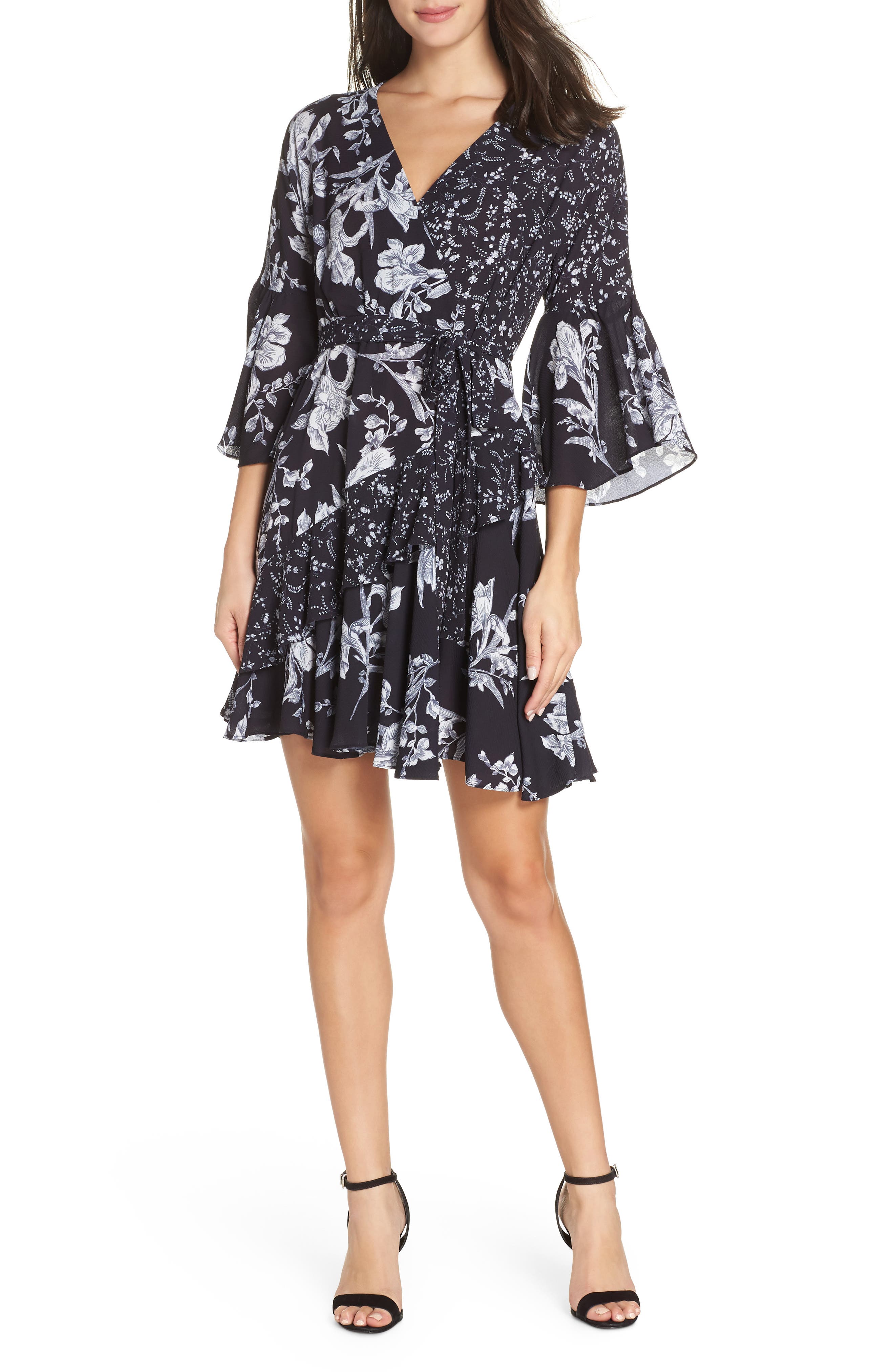 French Connection Ellette Crepe Faux Wrap Dress, Blue