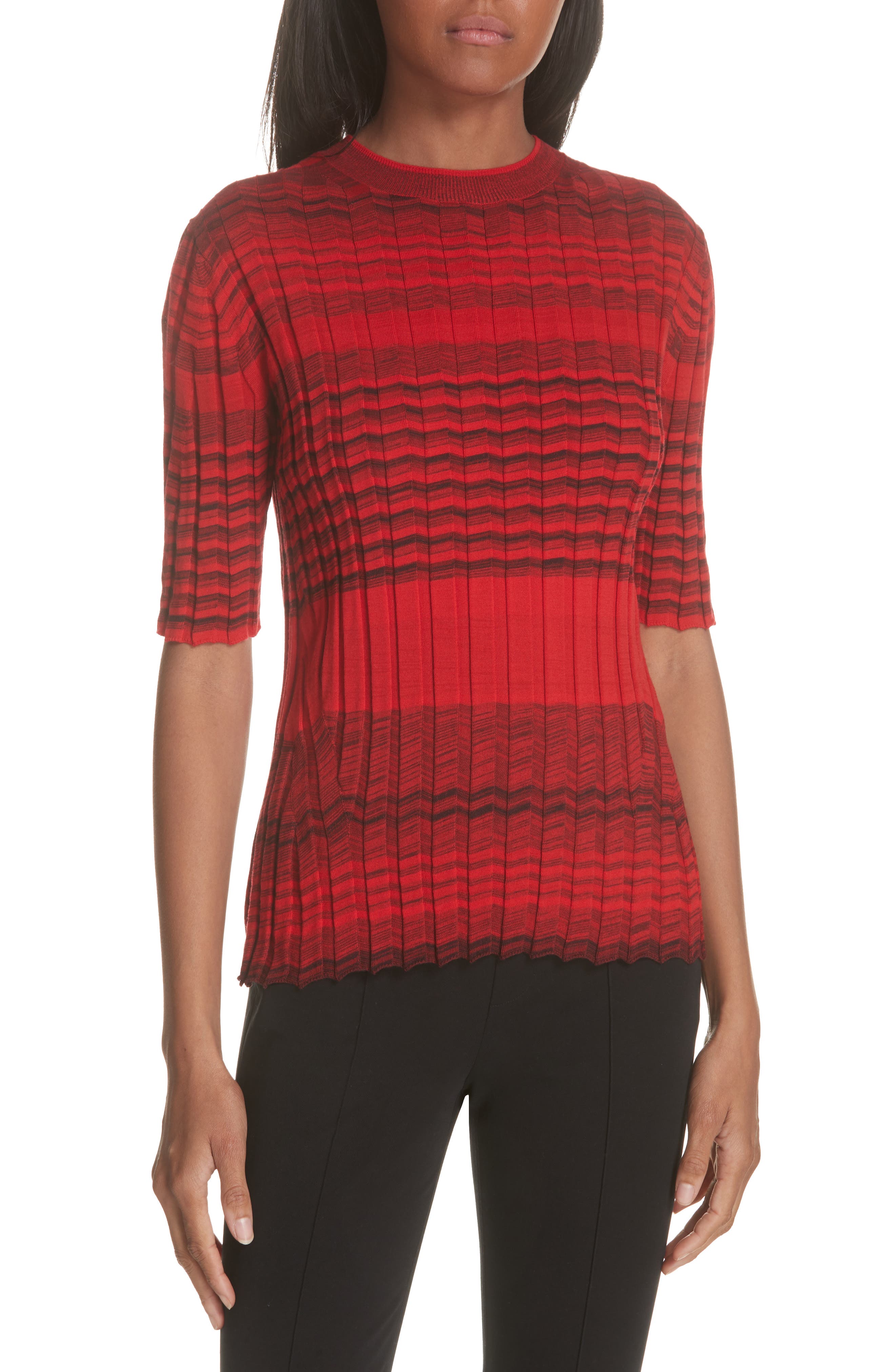 Helmut Lang Stripe Rib Knit Merino Wool Sweater