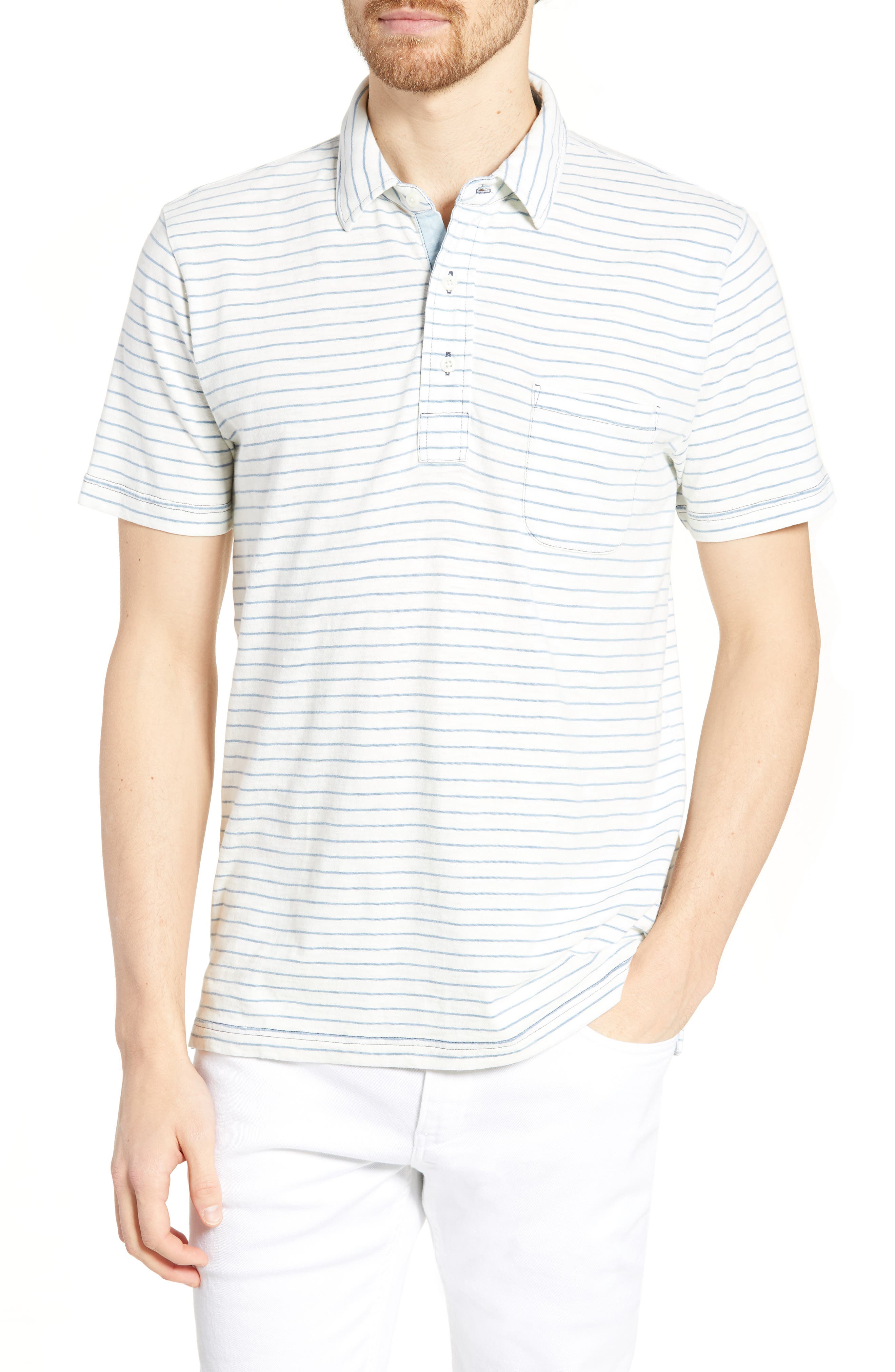 Faherty Stripe Polo, Blue
