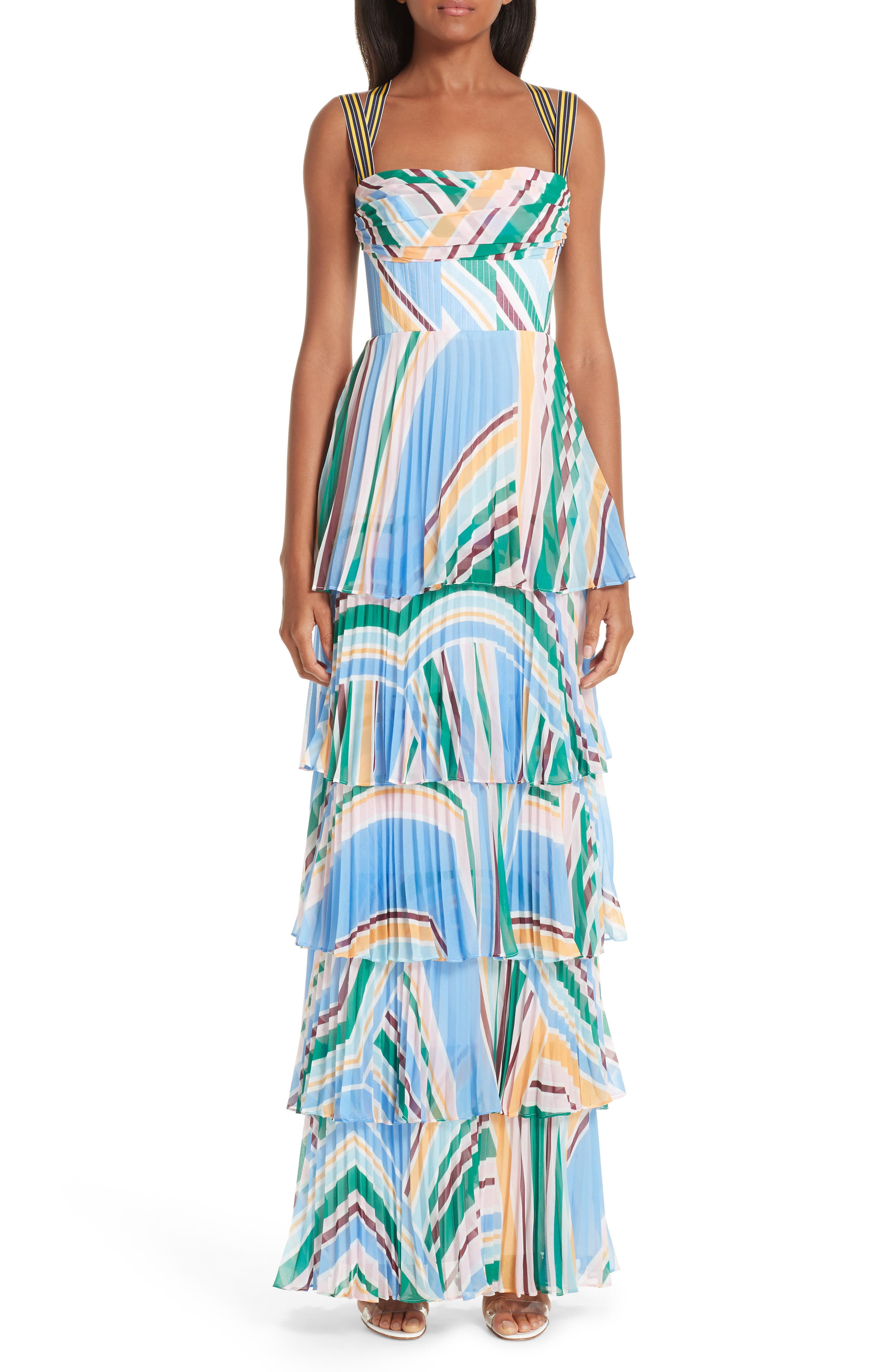 Rachel Gilbert Soekie Tiered Stripe Gown