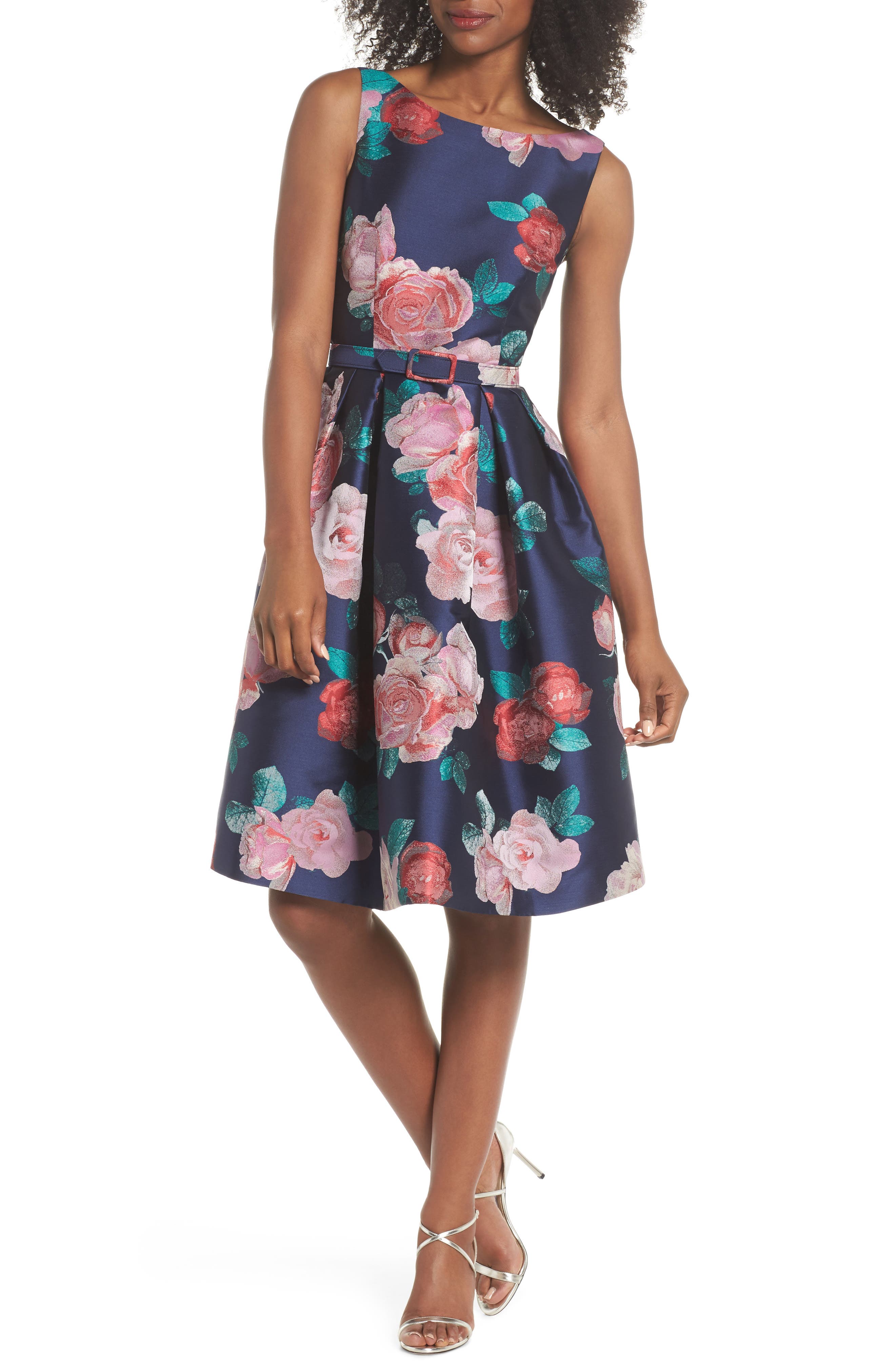 Eliza J Floral Fit & Flare Dress, Blue