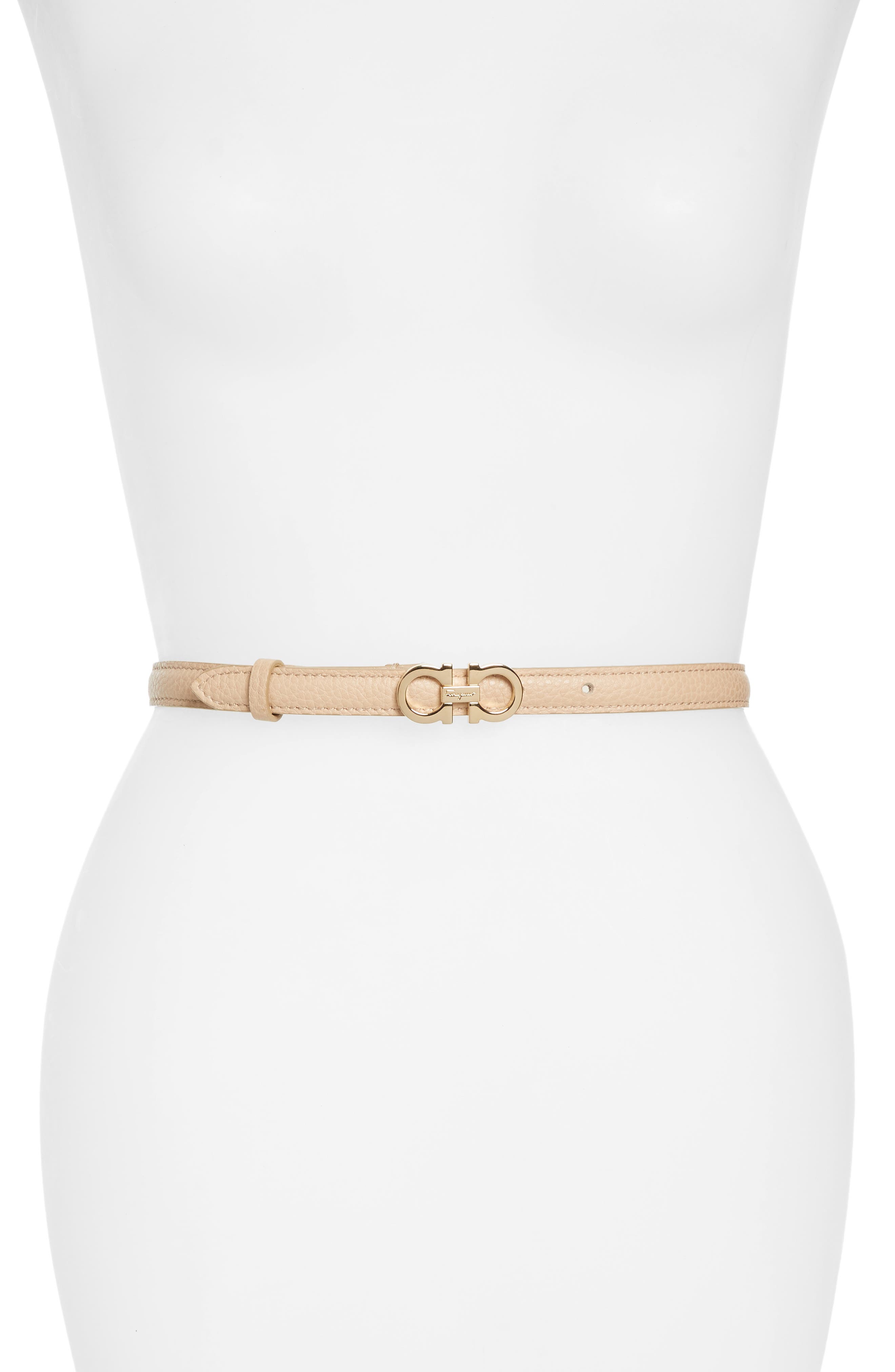 Salvatore Ferragamo Gancini Calfskin Leather Belt, New Bisque