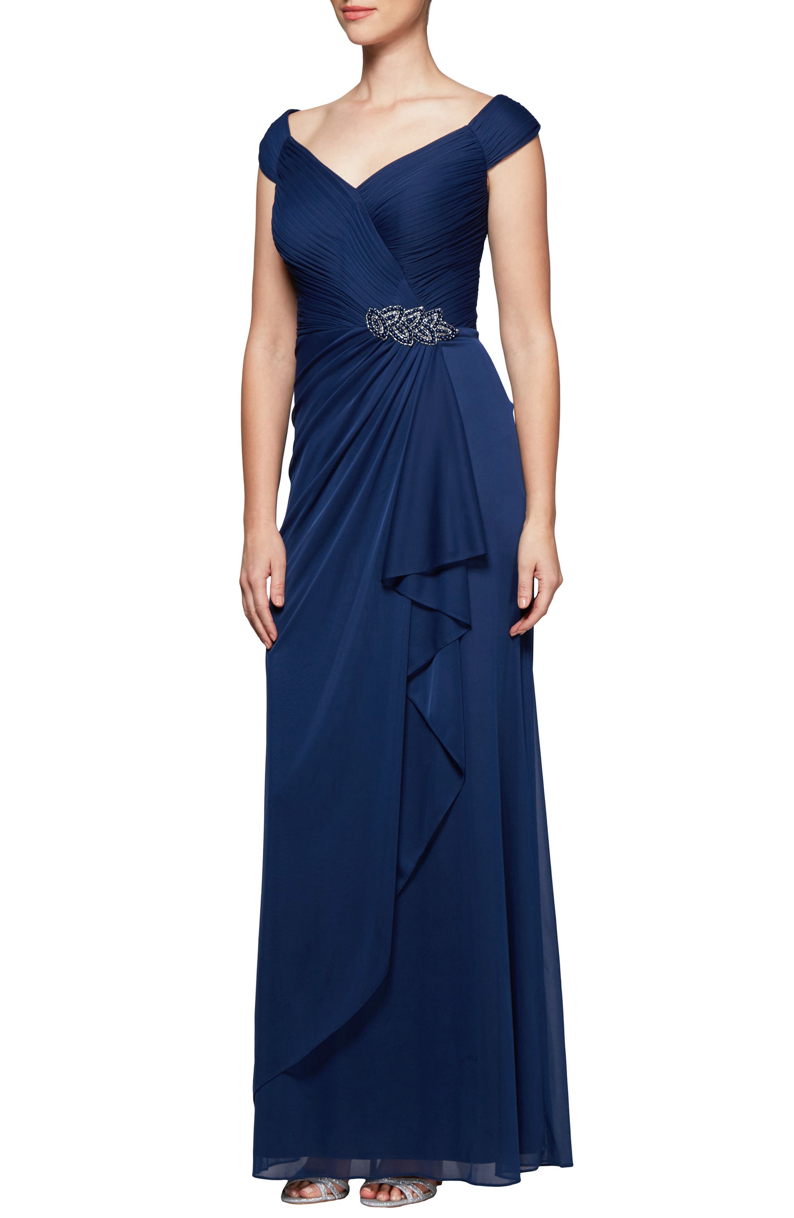 Alex Evenings Embellished Pleat Gown, Purple