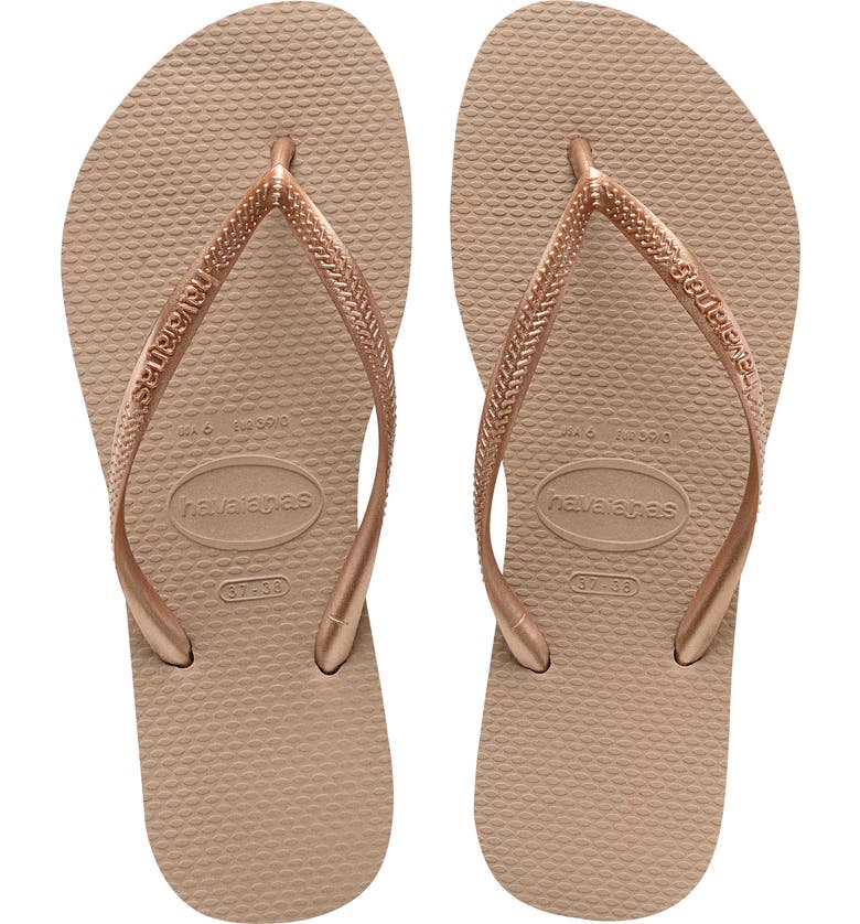 Click to view more detailed imagery on our partner's website Havaianas Women's Slim Crystal Glamour Flip Flops In Rose Gold