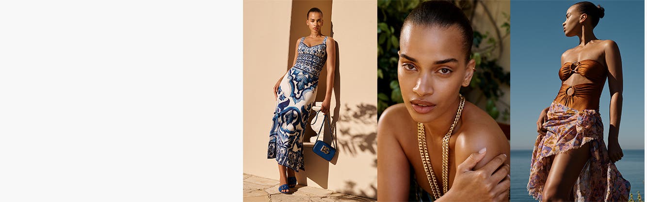 Model wearing designer summer pieces.