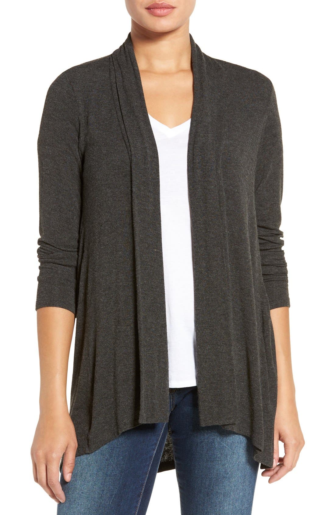 Bobeau High/low Jersey Cardigan, Grey