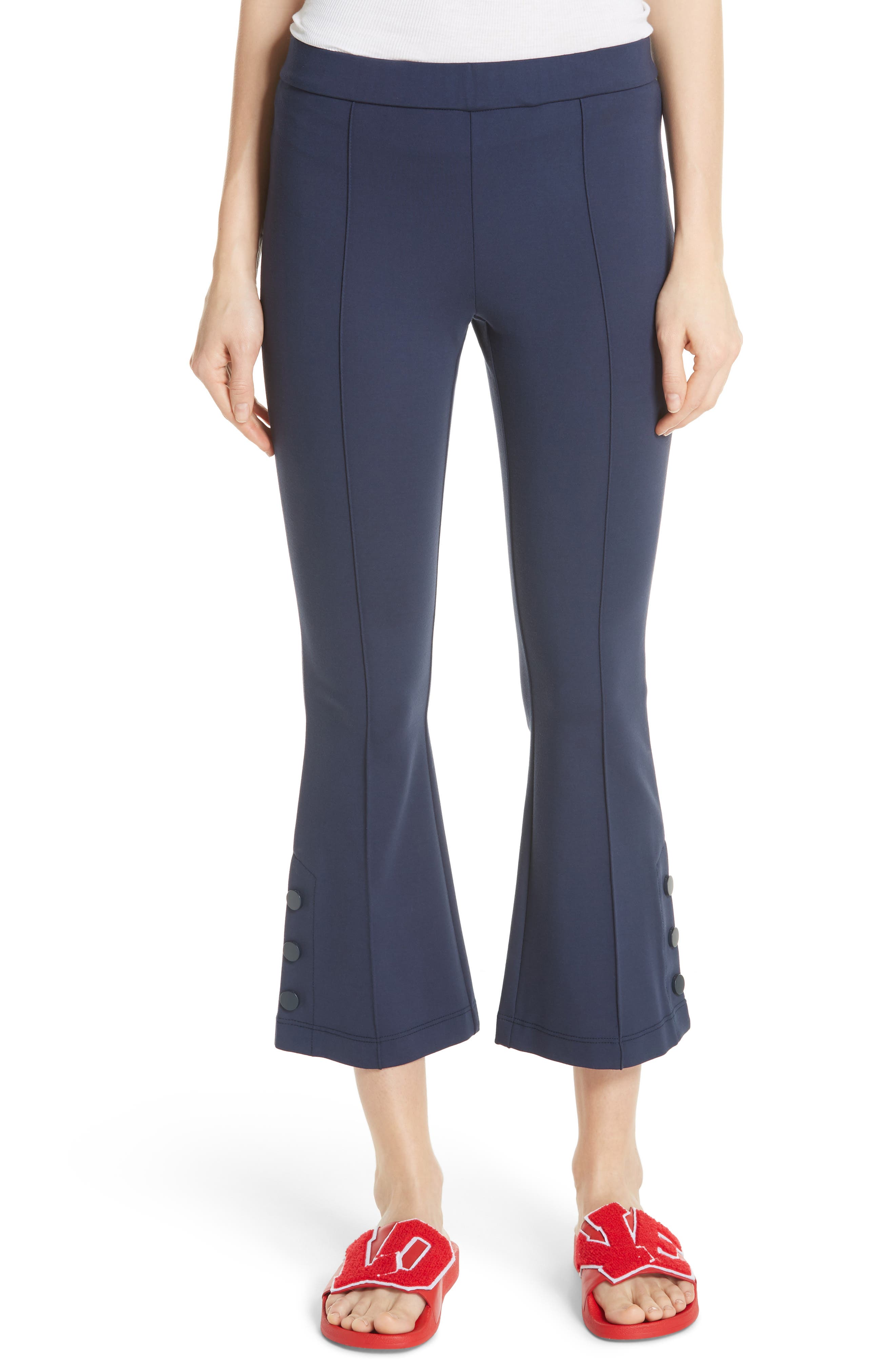 Tory Sport Bell Flare Tech Ponte Crop Pants, Blue