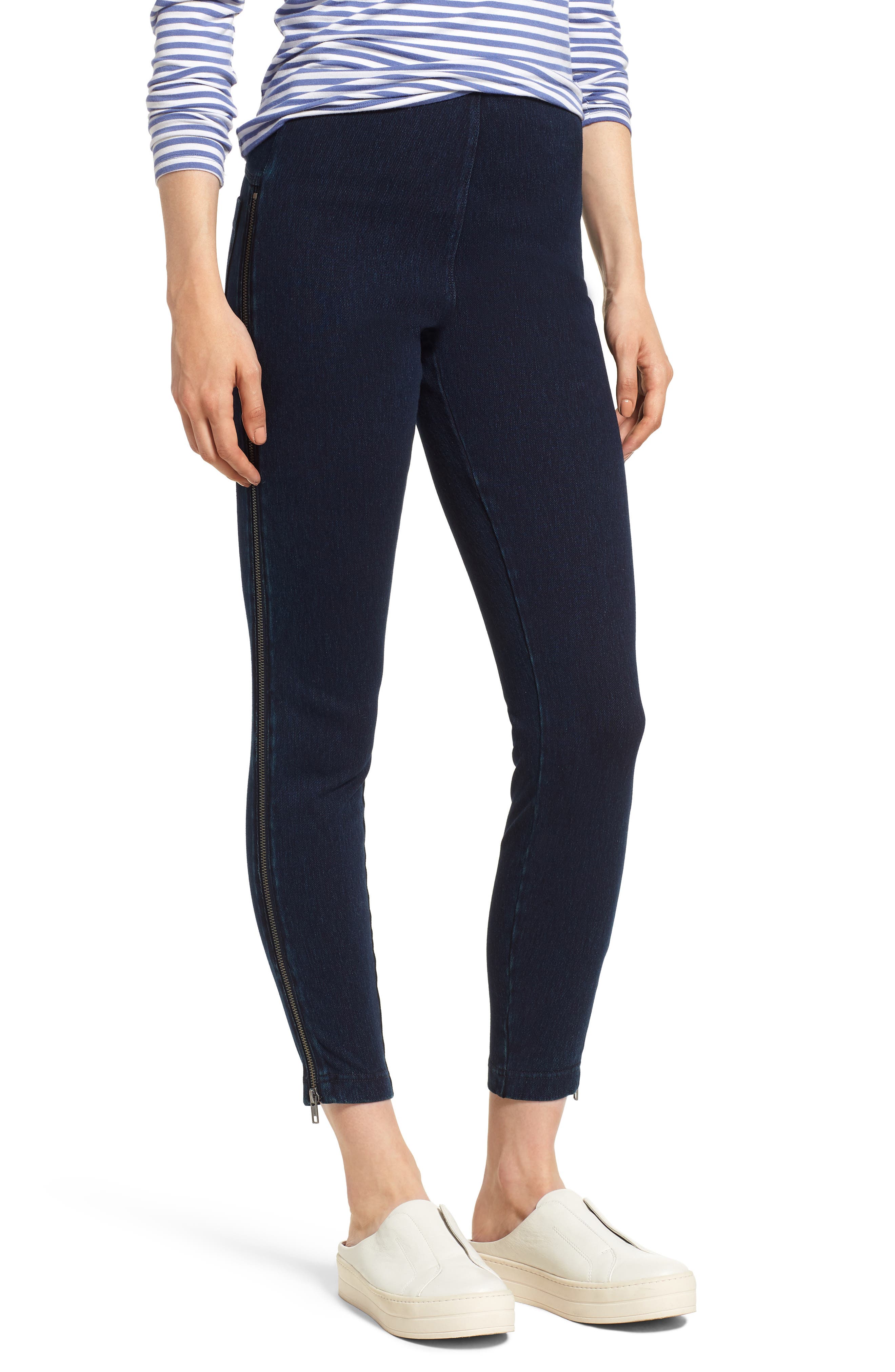 Lysse Zip Denim Leggings, Blue