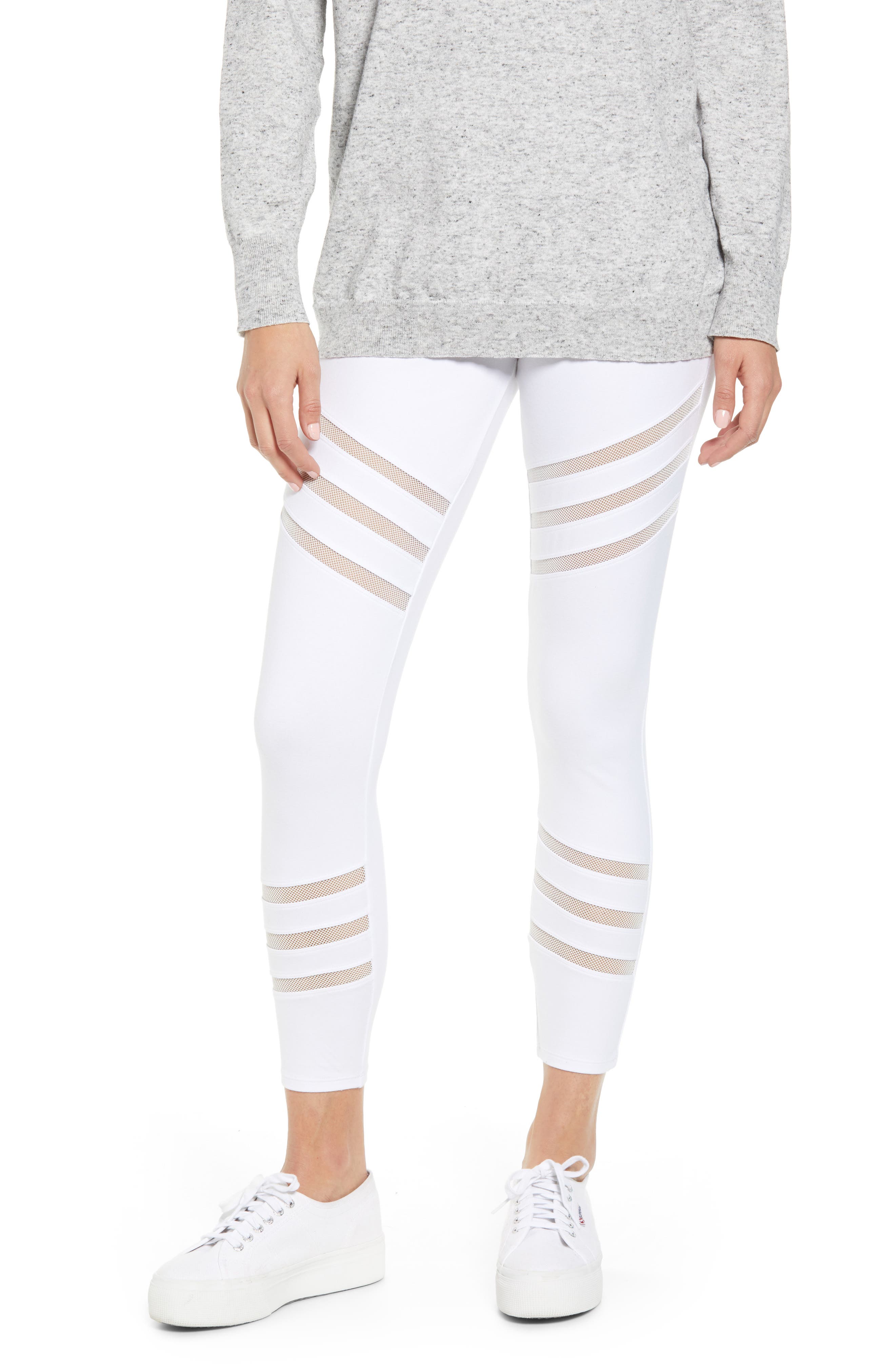Lysse Stripe Mesh Inset Leggings, White