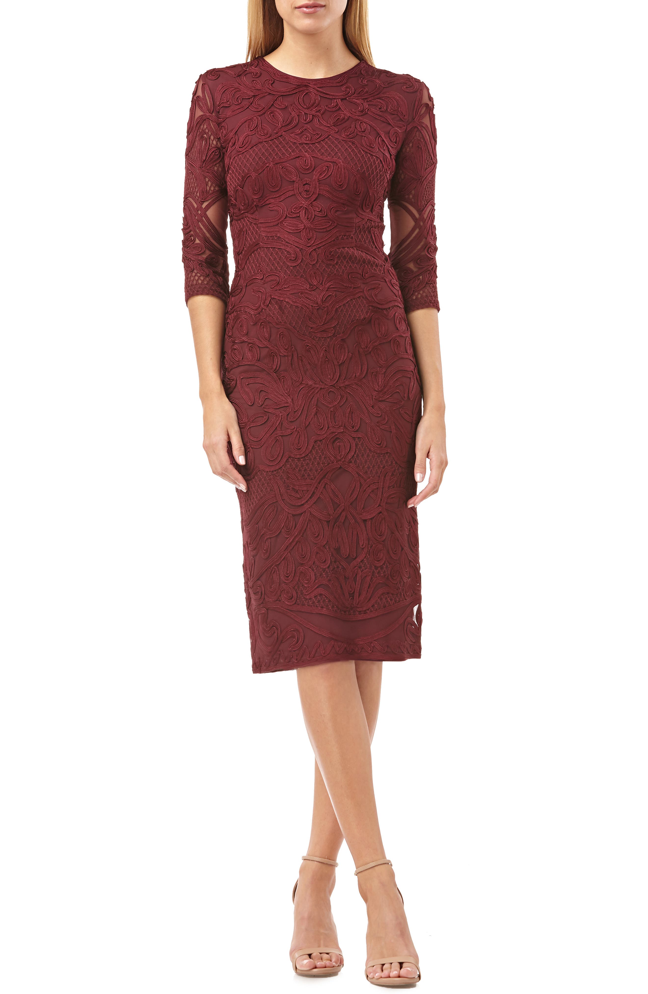 Js Collections Soutache Sheath Dress, Burgundy