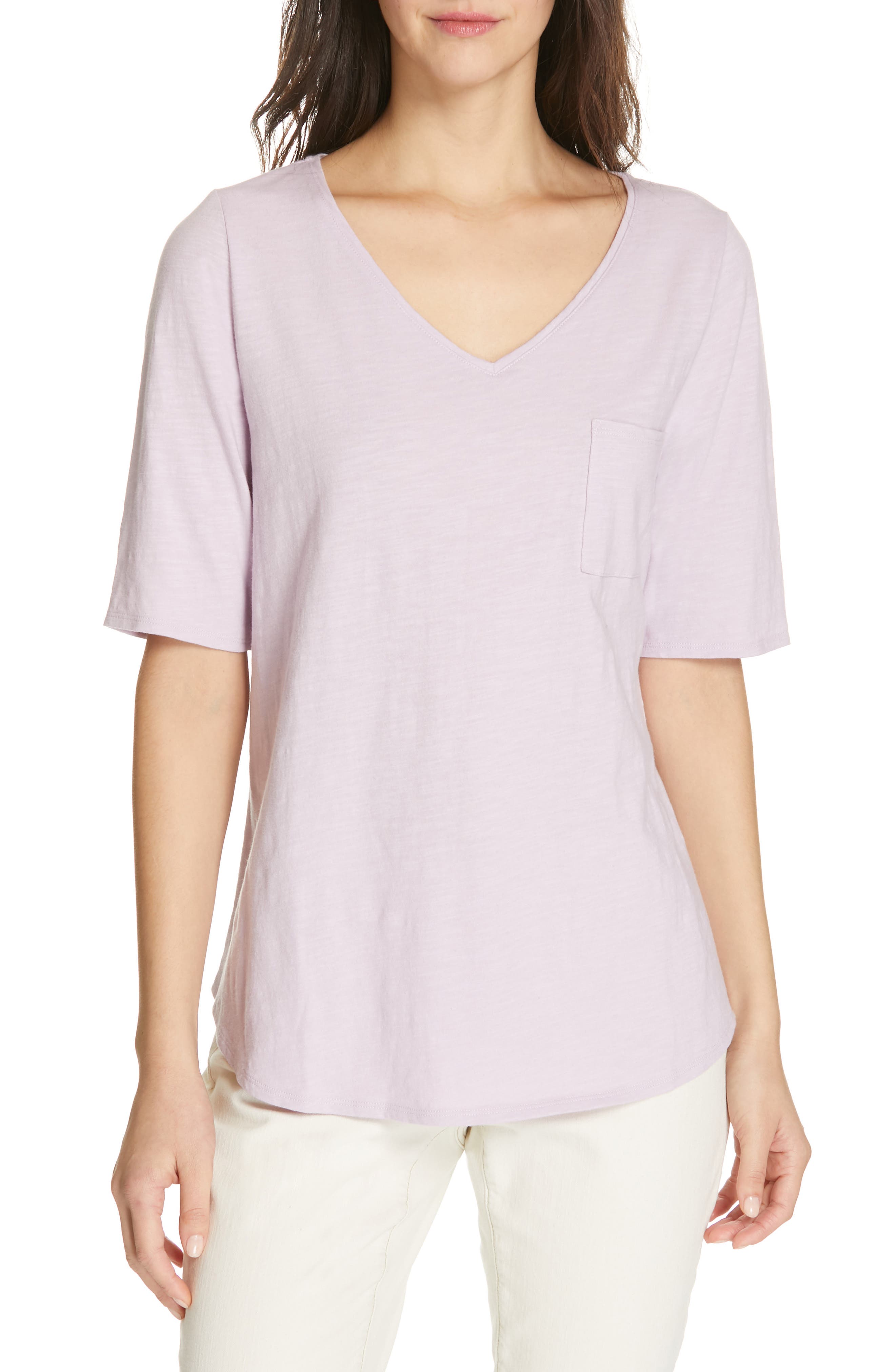 Eileen Fisher V-Neck Organic Cotton Tee, Purple