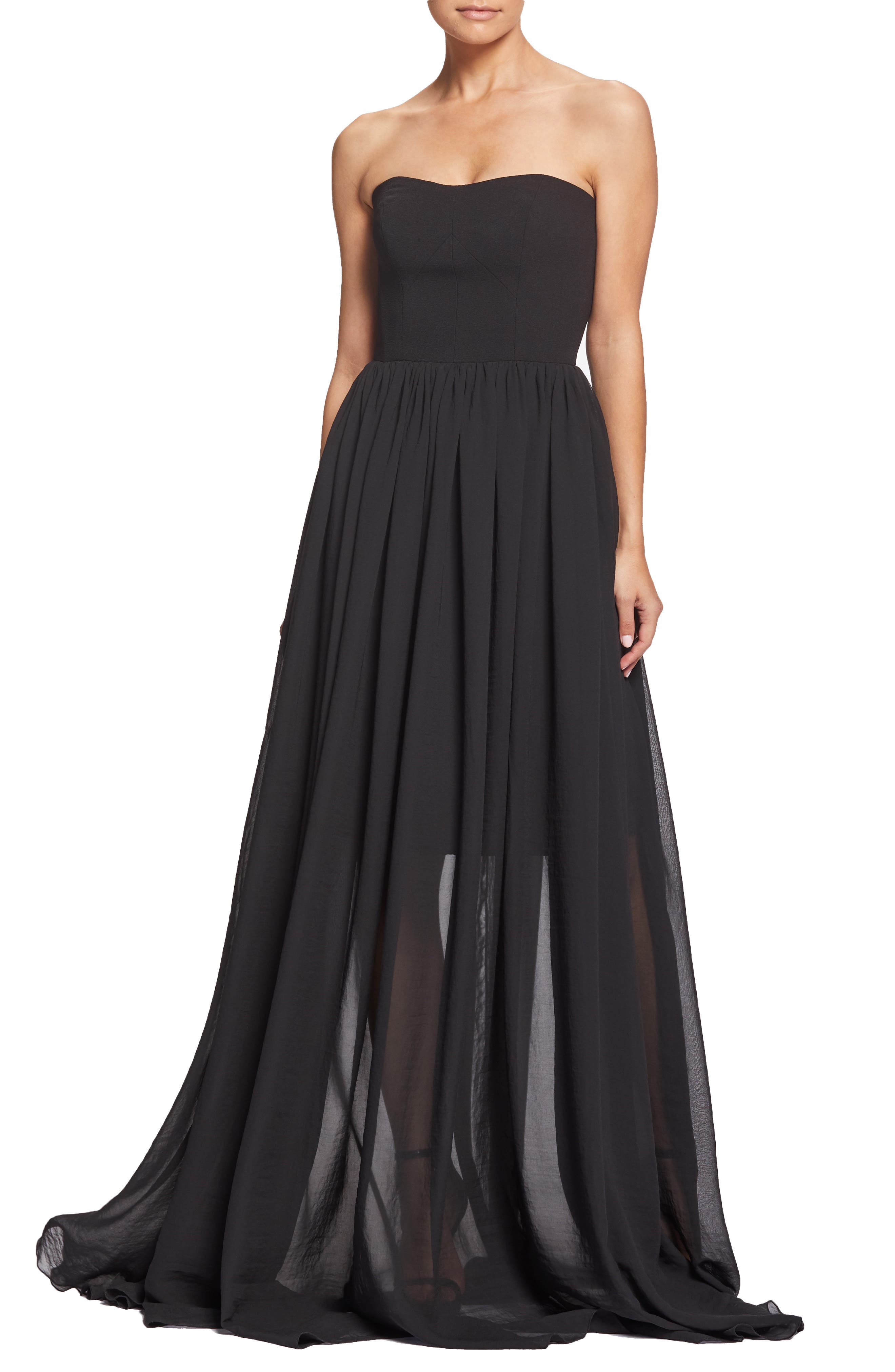 Dress The Population Ella Strapless Crepe Chiffon Gown, Black