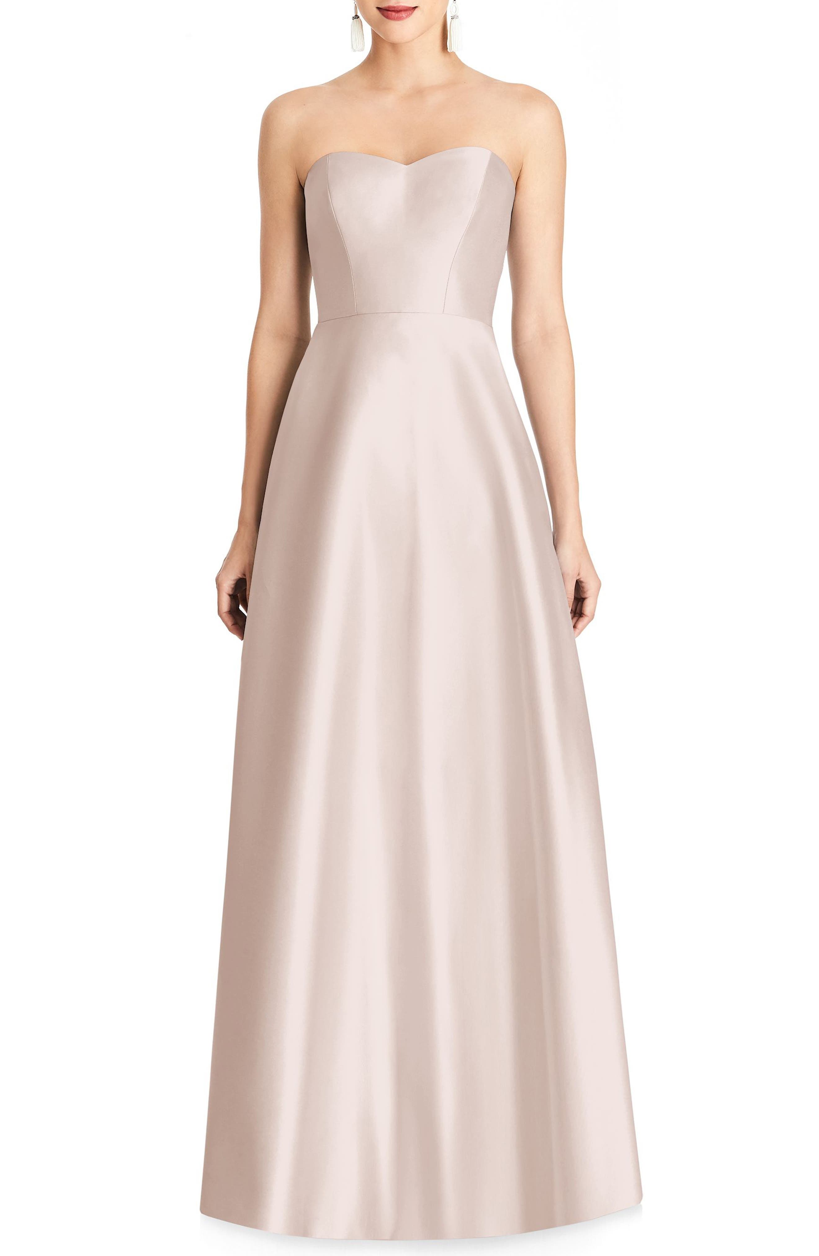 Alfred Sung Strapless Sateen Gown, Pink