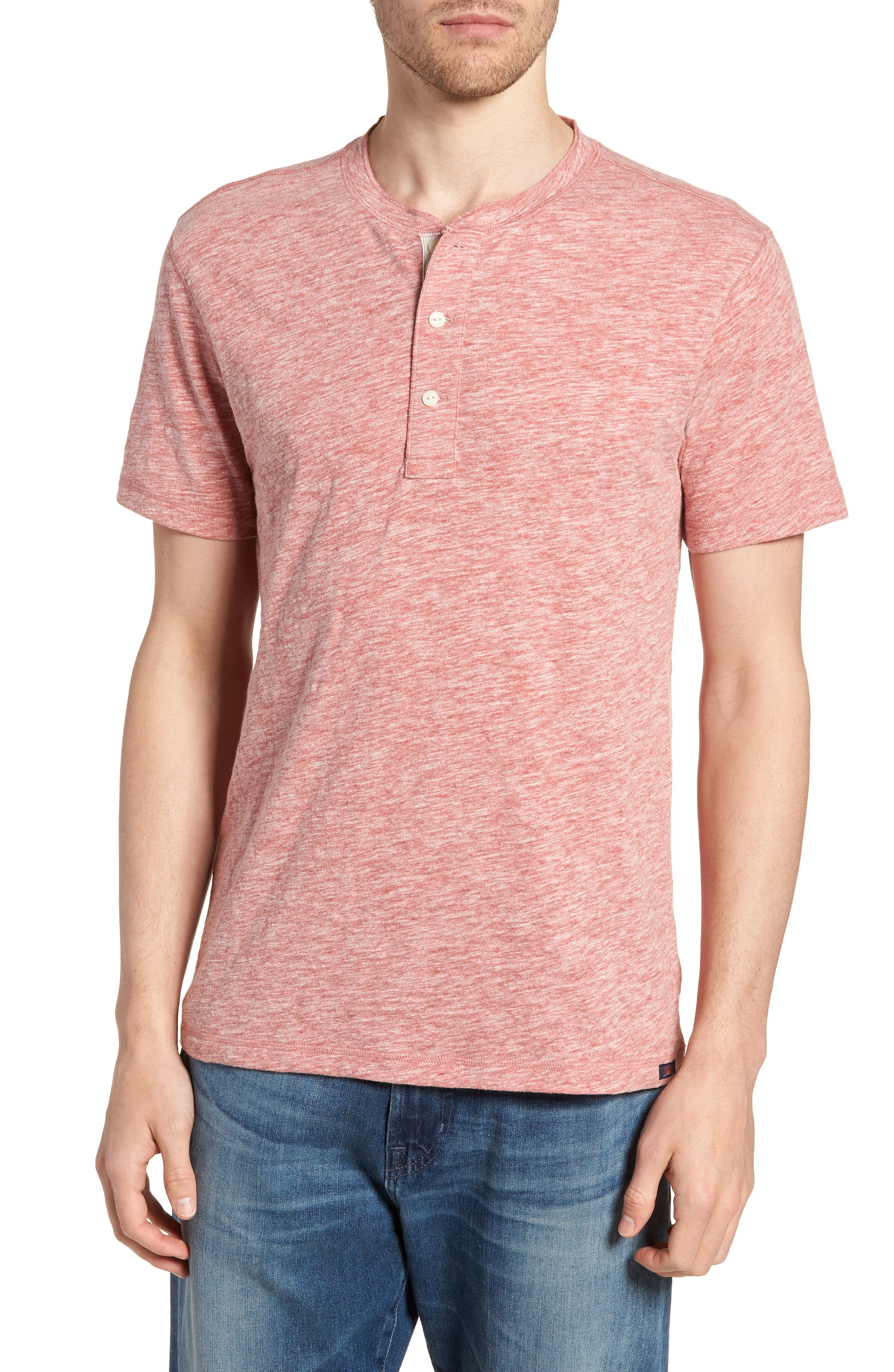 Faherty Short Sleeve Heathered Henley, Red
