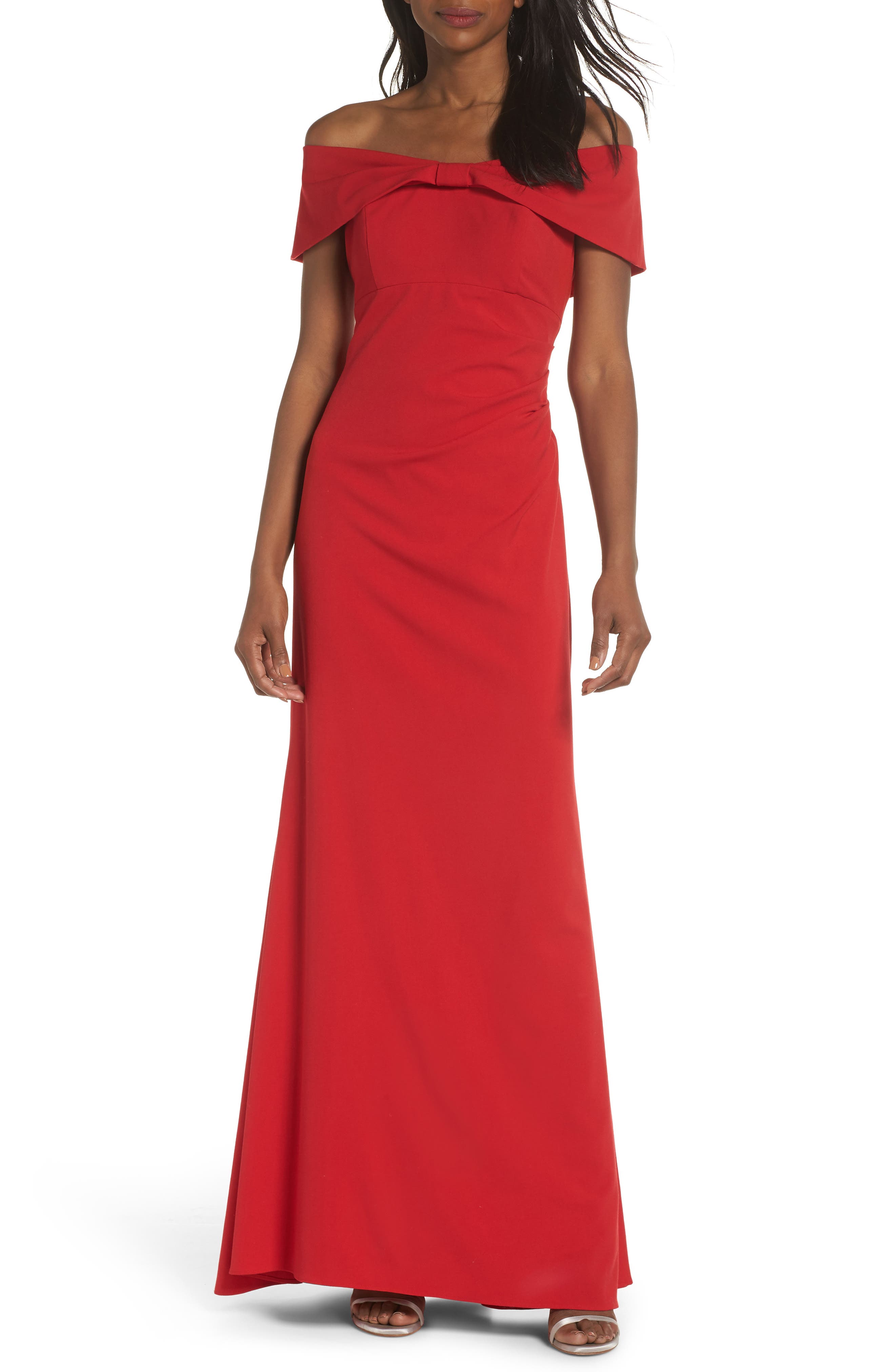 Eliza J Knot Front Off The Shoulder Gown, Red